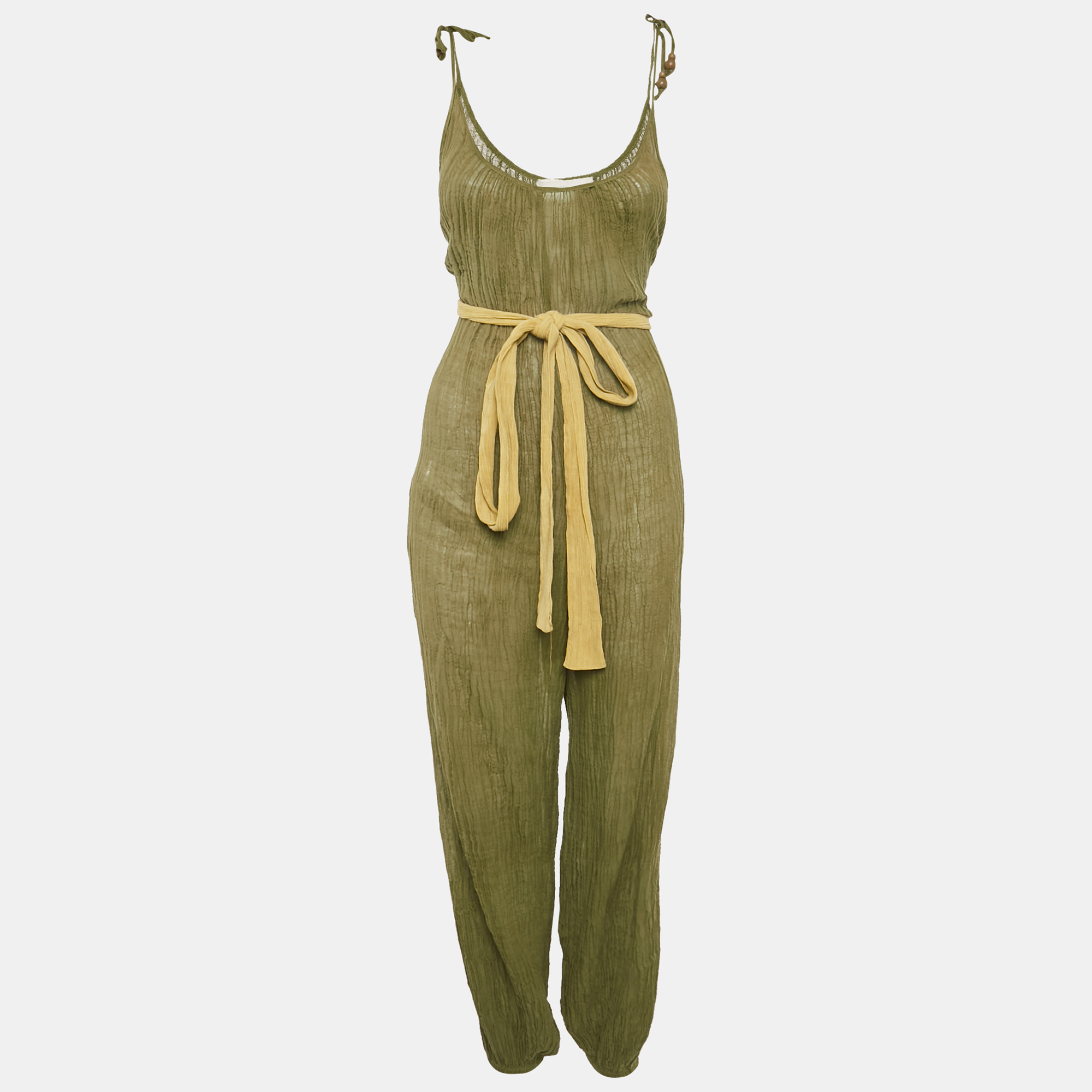 

Zimmermann Olive Green Ramie & Cotton Belted Jumpsuit XS
