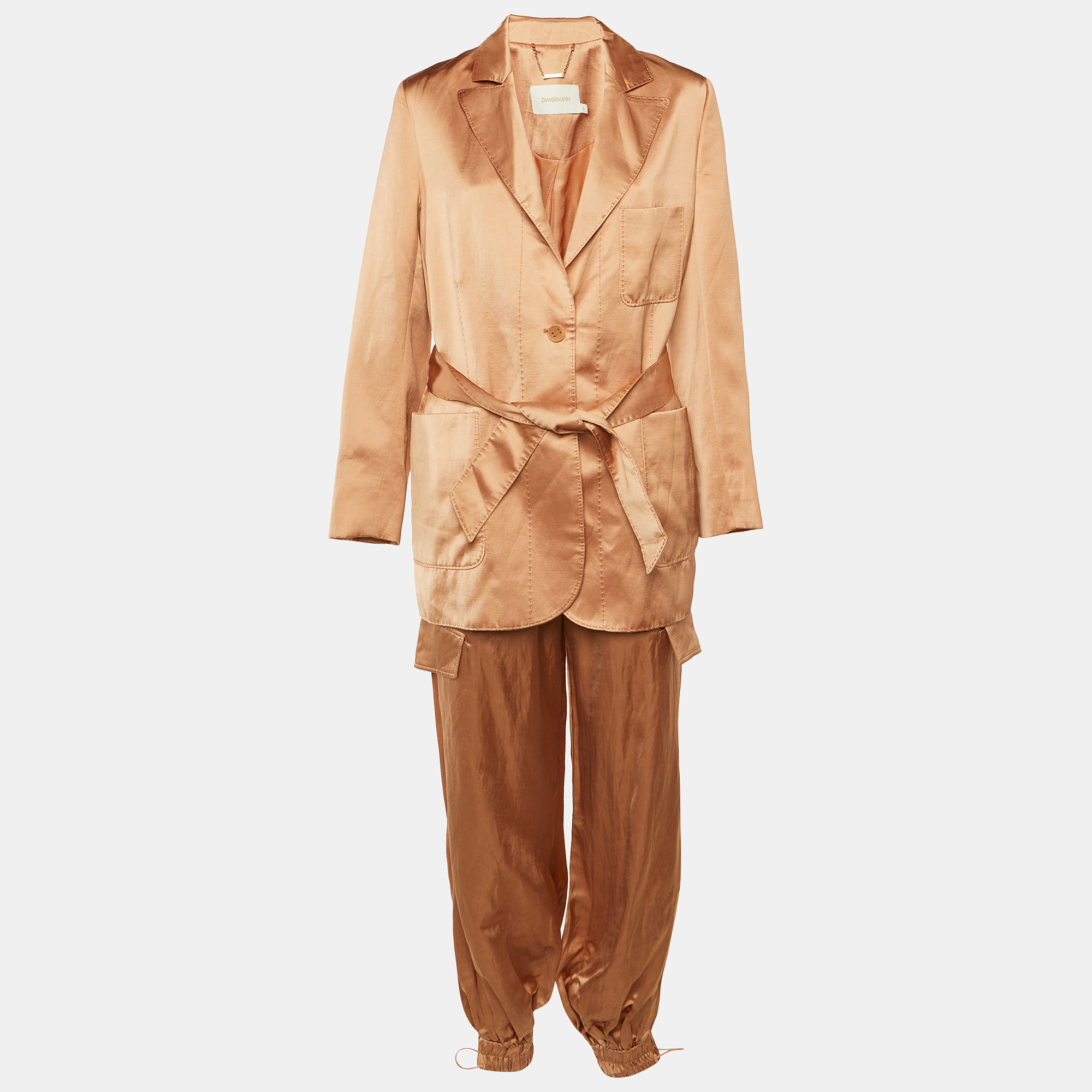 

Zimmermann Peach Crepe Shantung Blazer & Pants Set L/M, Orange