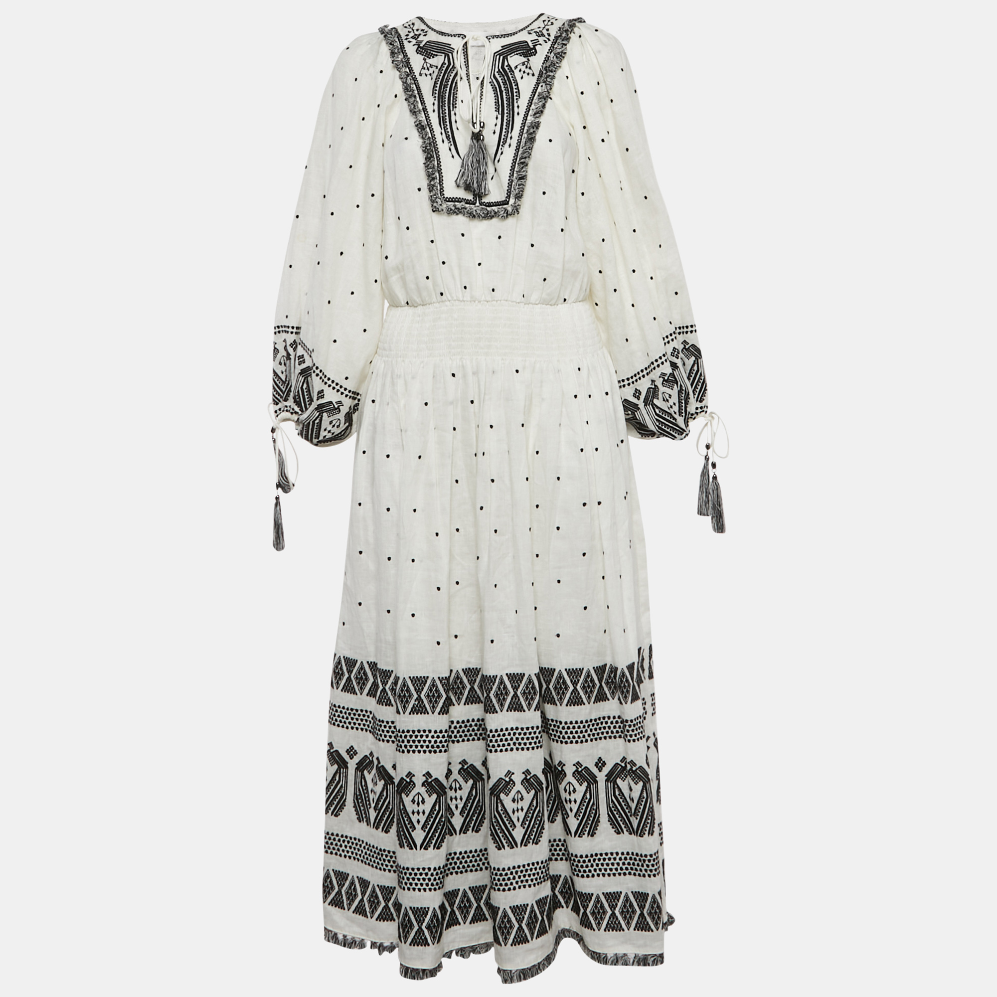 

Zimmermann White Tali Embroidered Linen Maxi Dress M