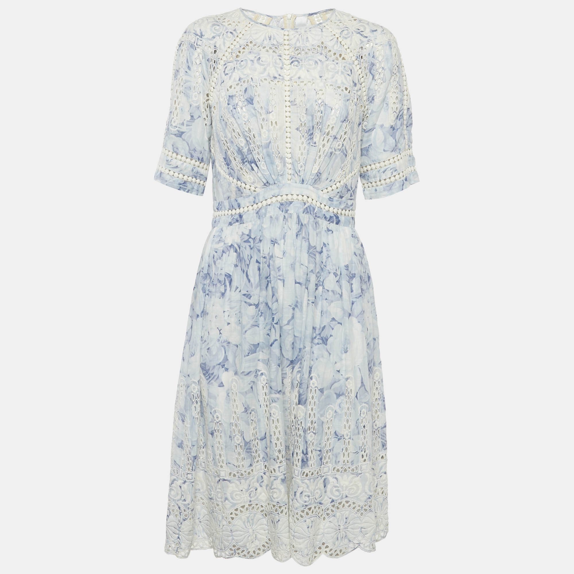 

Zimmermann Blue Floral Print Broderie Anglaise Midi Dress L