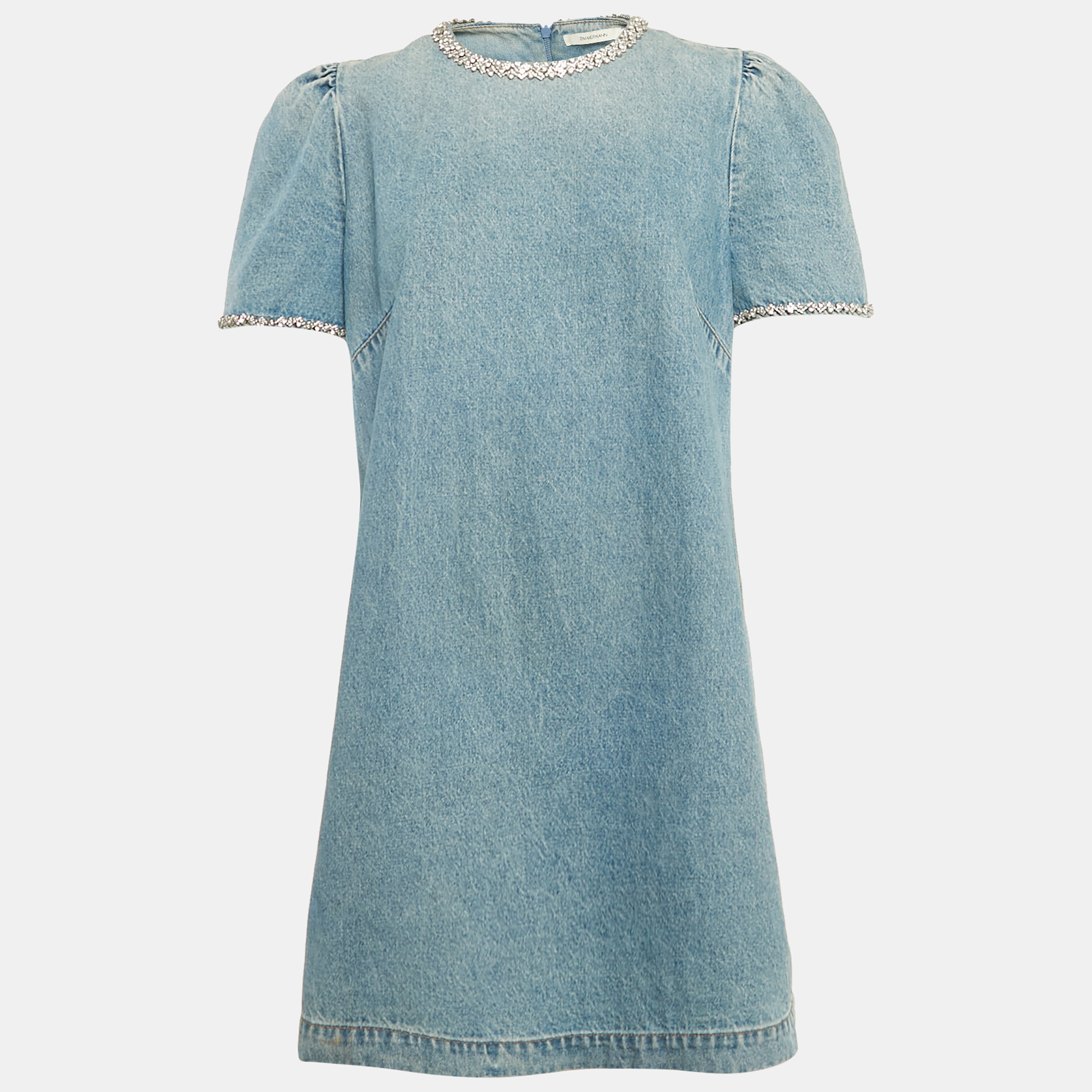 

Zimmermann Blue Denim Crush Embellished Mini Dress L