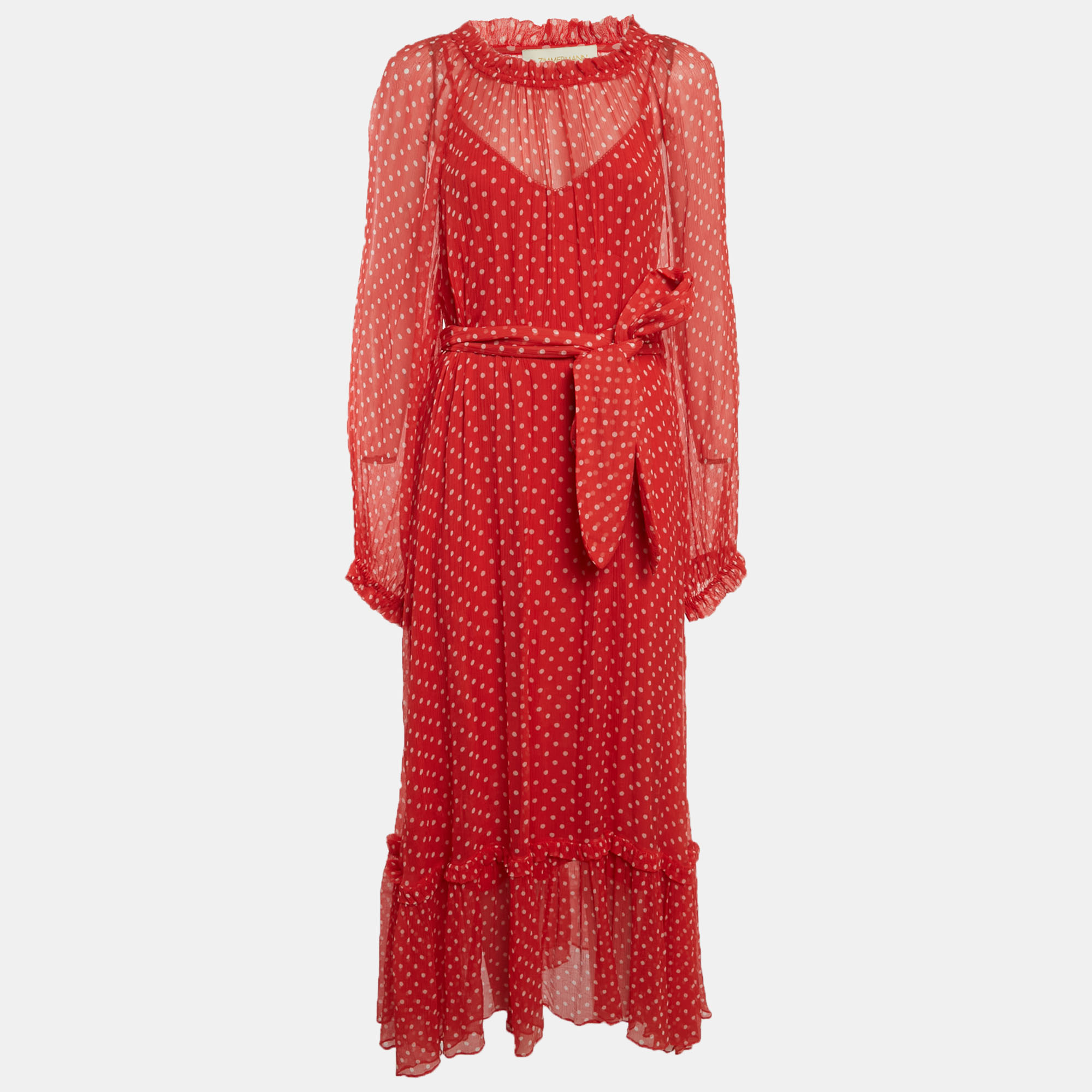 

Zimmermann Red Polka Dots Silk Maxi Dress M