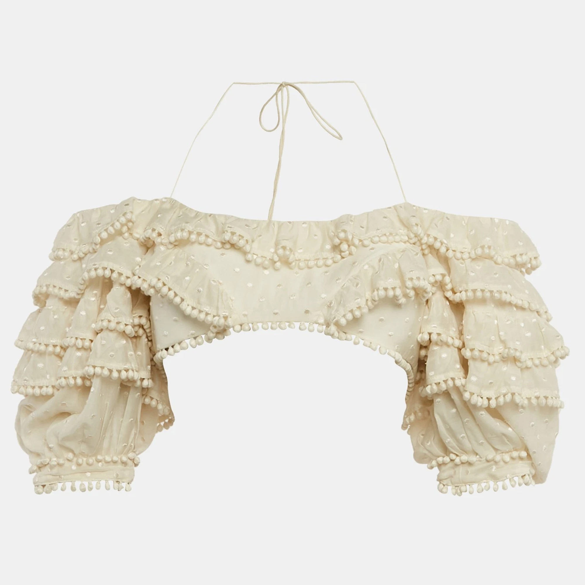 

Zimmermann Off White Cotton Blend Ruffled Off Shoulder Crop Top M