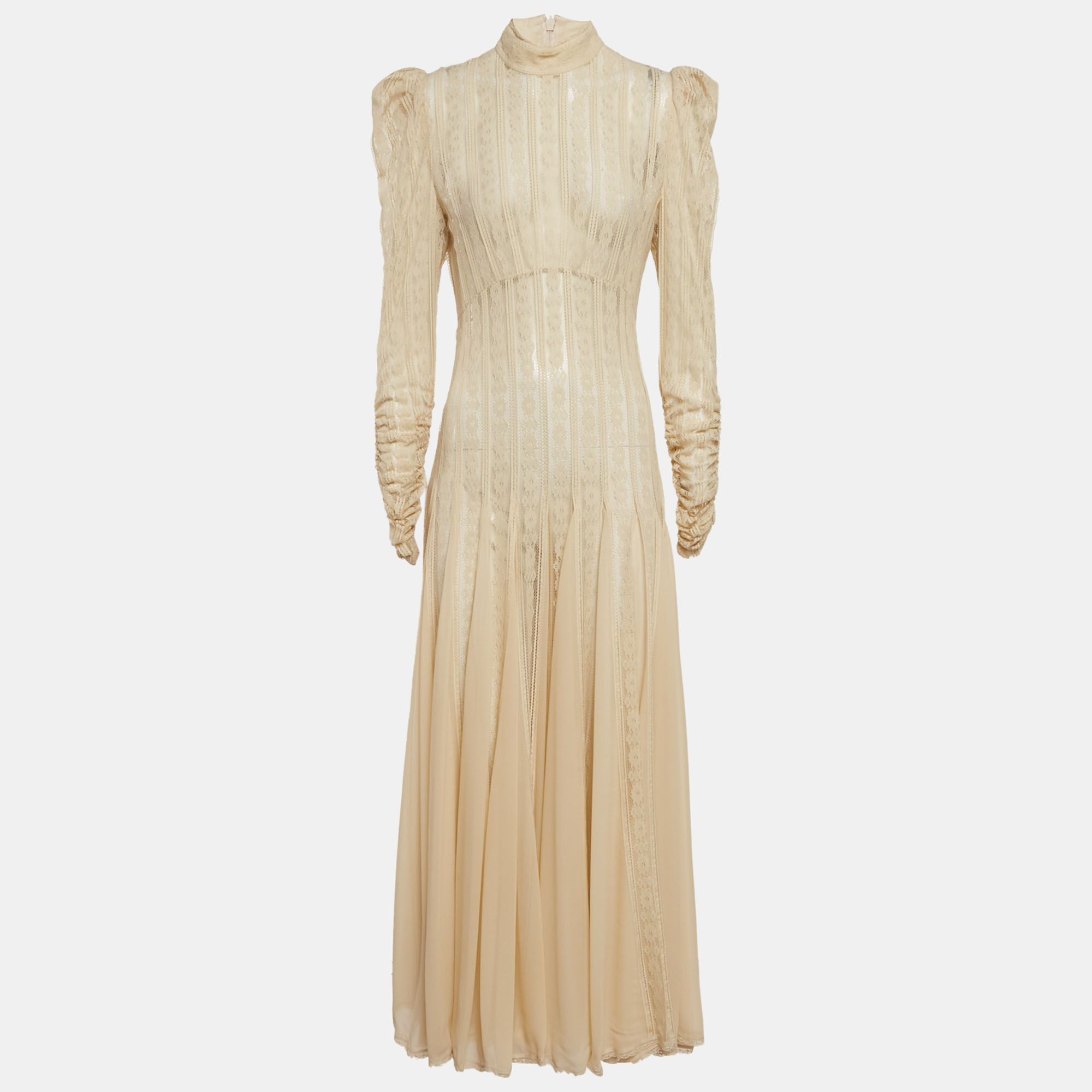 

Zimmermann Beige Chiffon and Lace Flared Gown L