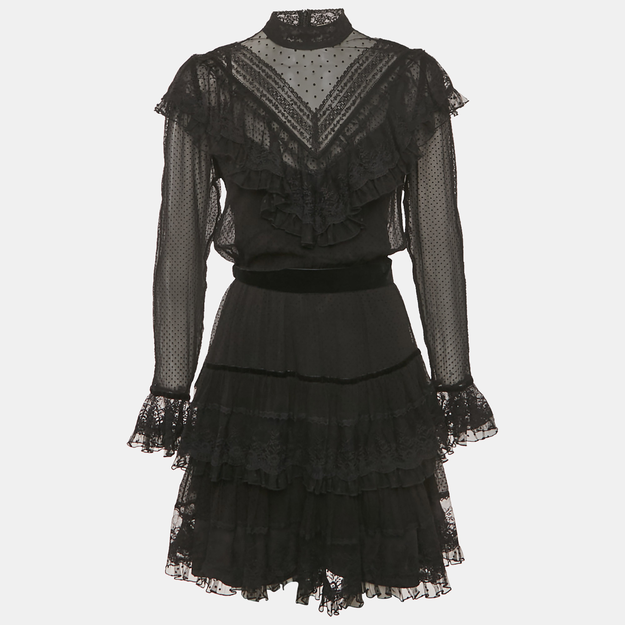 

Zimmermann Black Silk & Lace Trim Ruffled Mini Dress M