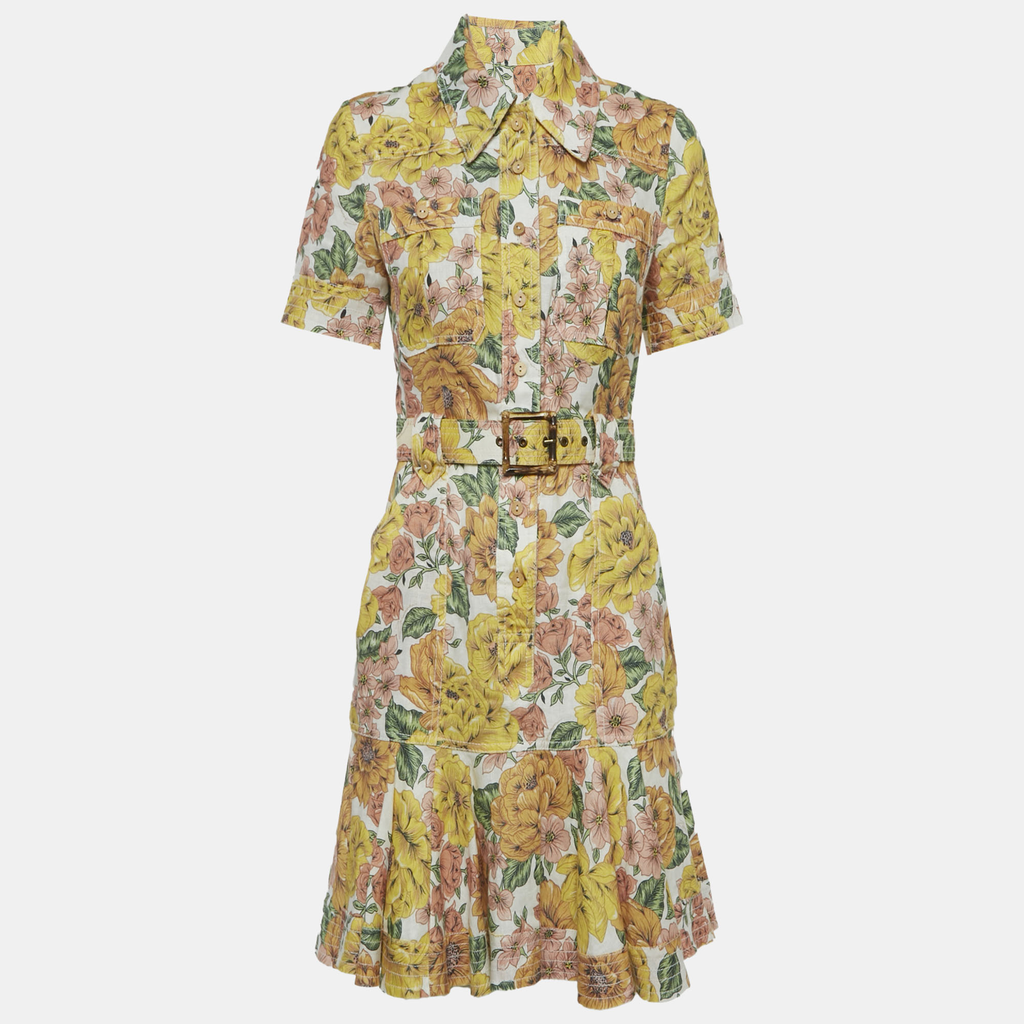 

Zimmermann Yellow Floral Print Poppy Belted Mini Dress S