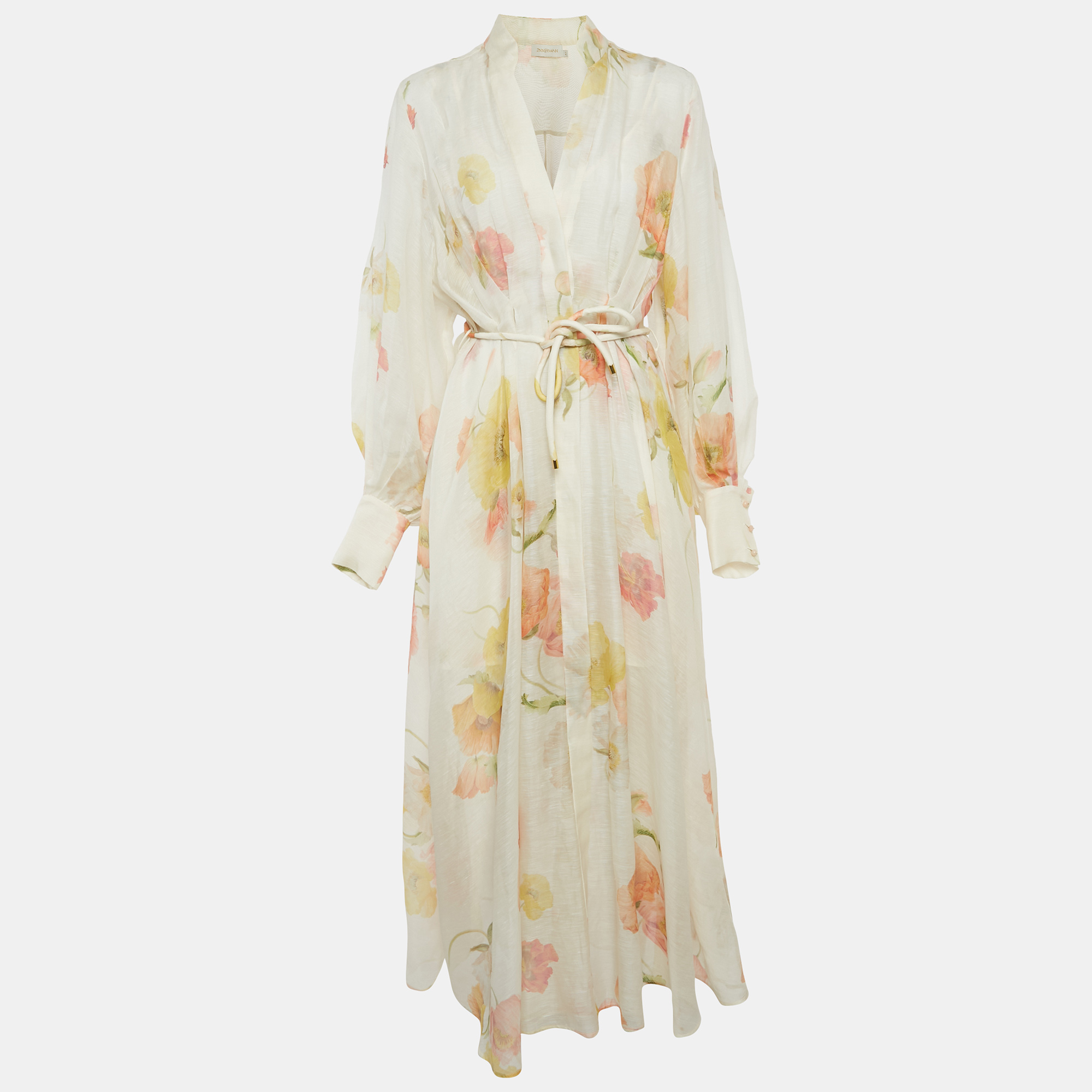 

Zimmermann Cream Floral Print Tranquility Linen Shacket Maxi Dress M