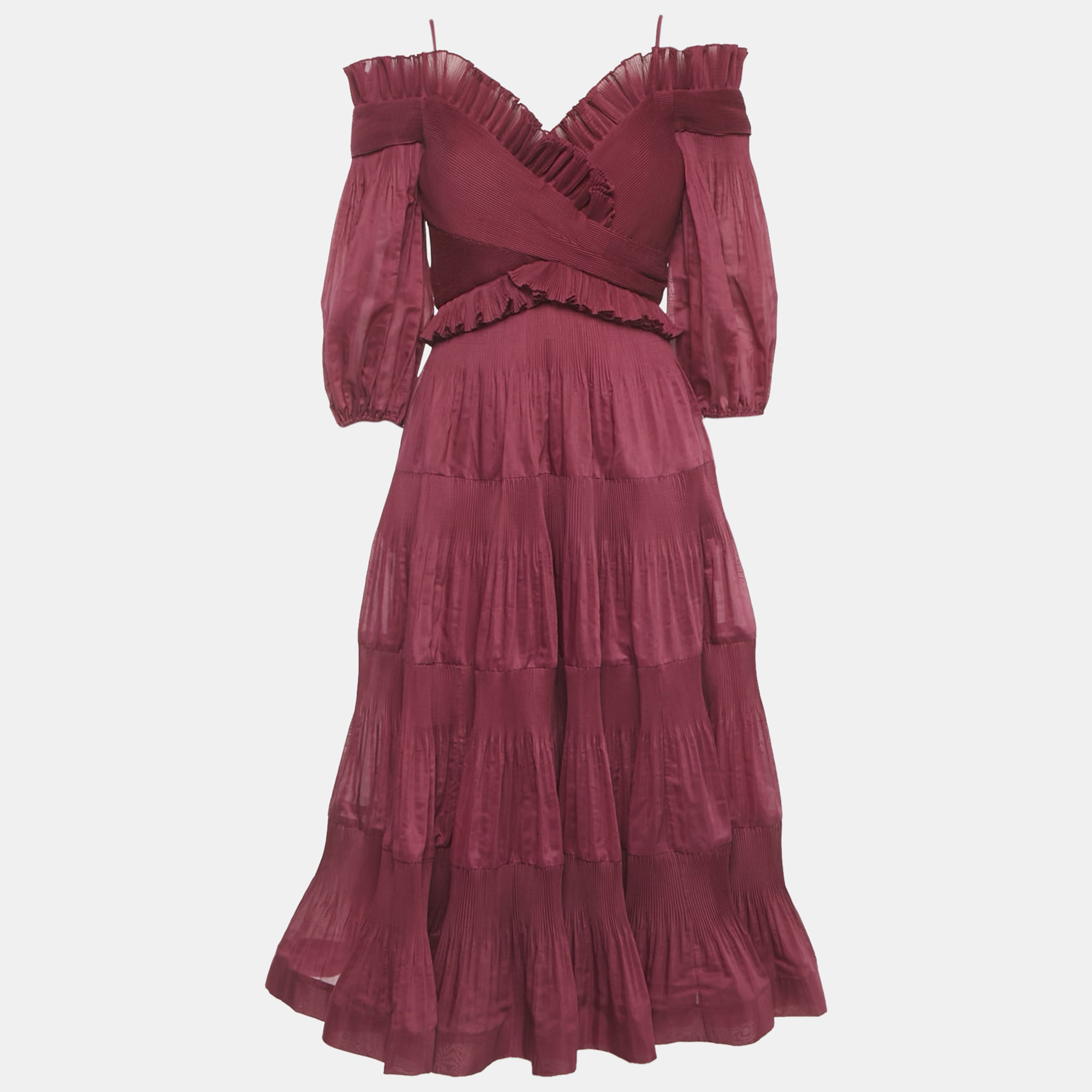 

Zimmermann Burgundy Organza Off Shoulder Midi Dress M