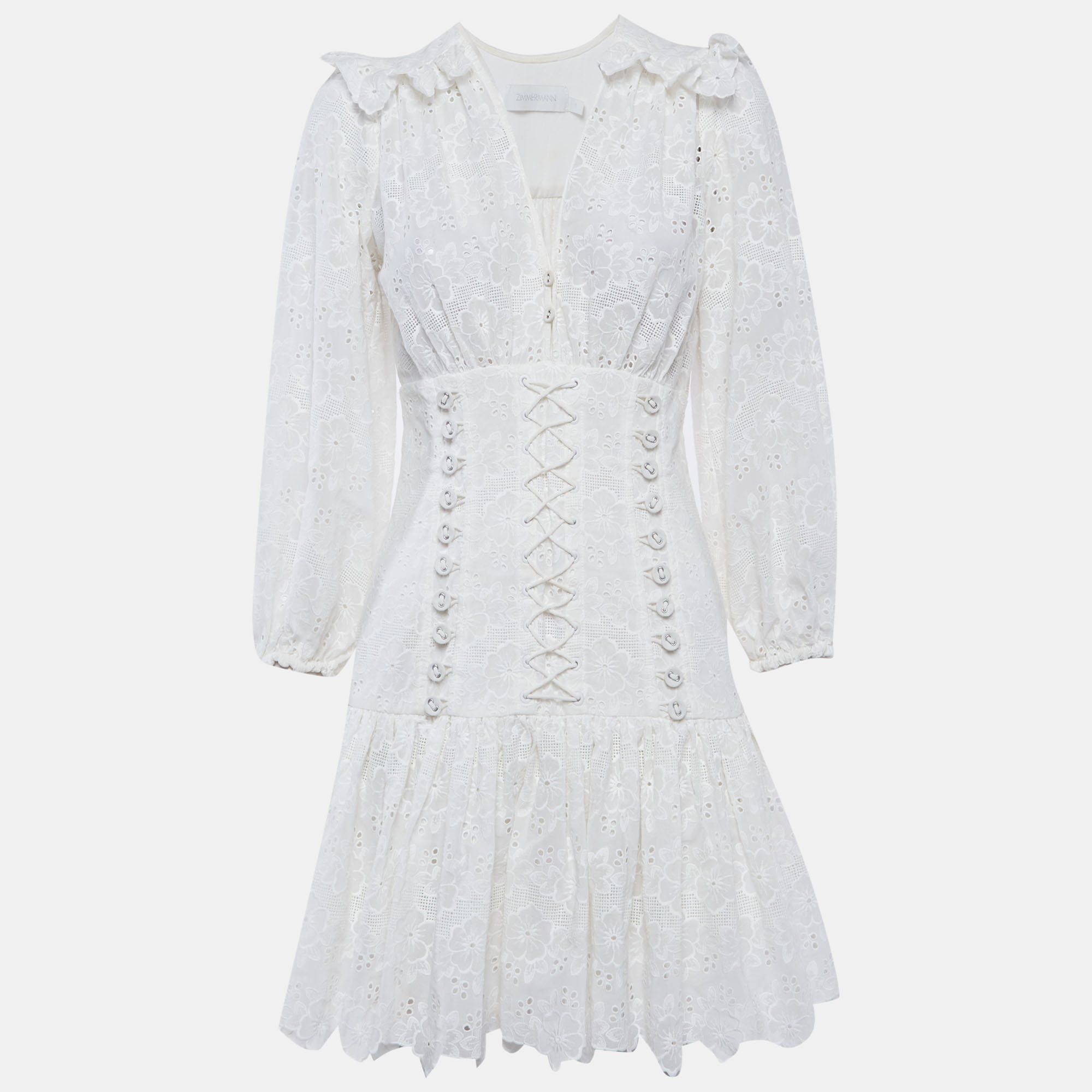 

Zimmermann White Cotton Honour Corset Lace Short Mini Dress M