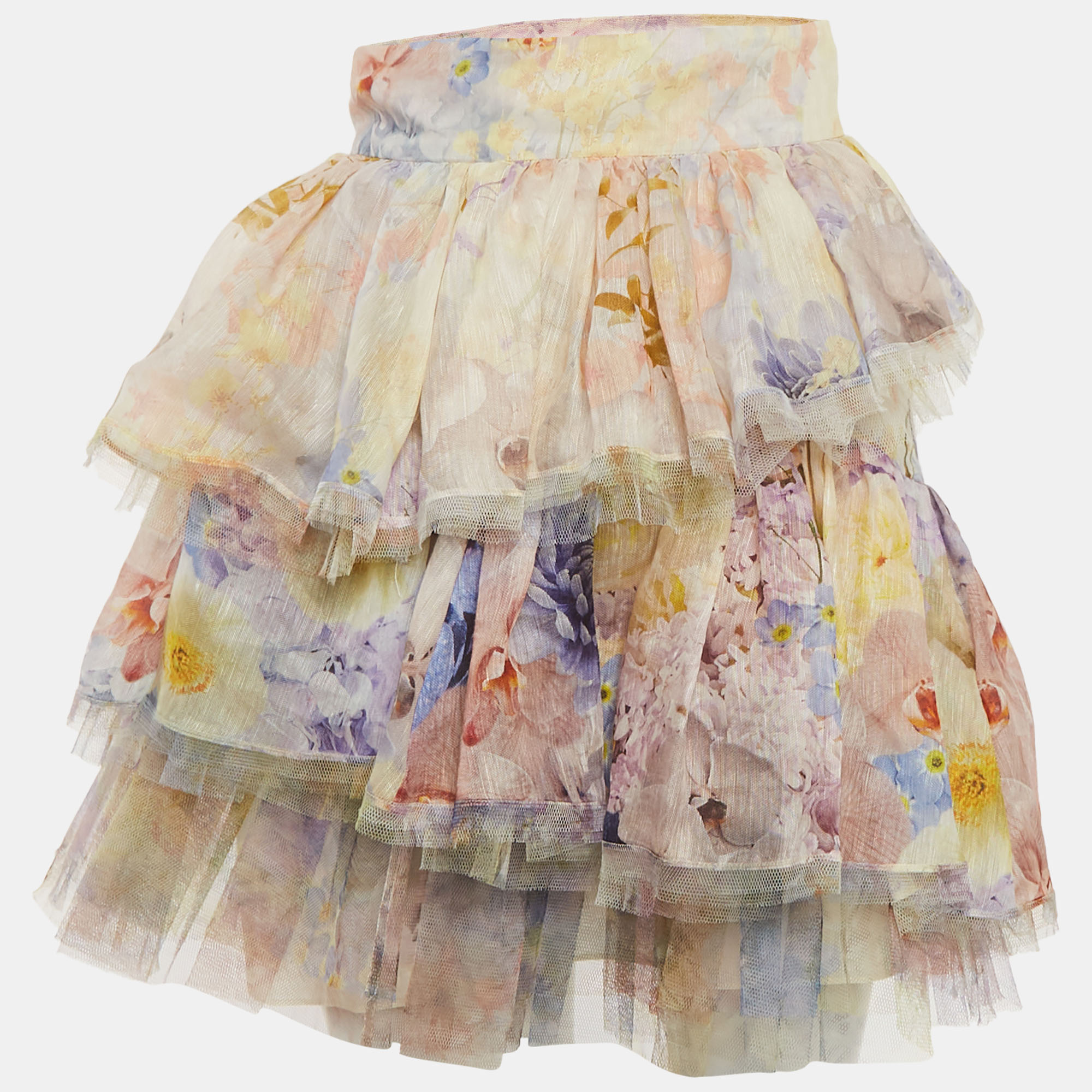 

Zimmermann Multicolour Silk Blend Rhythmic Tiered Mini Skirt S, Multicolor