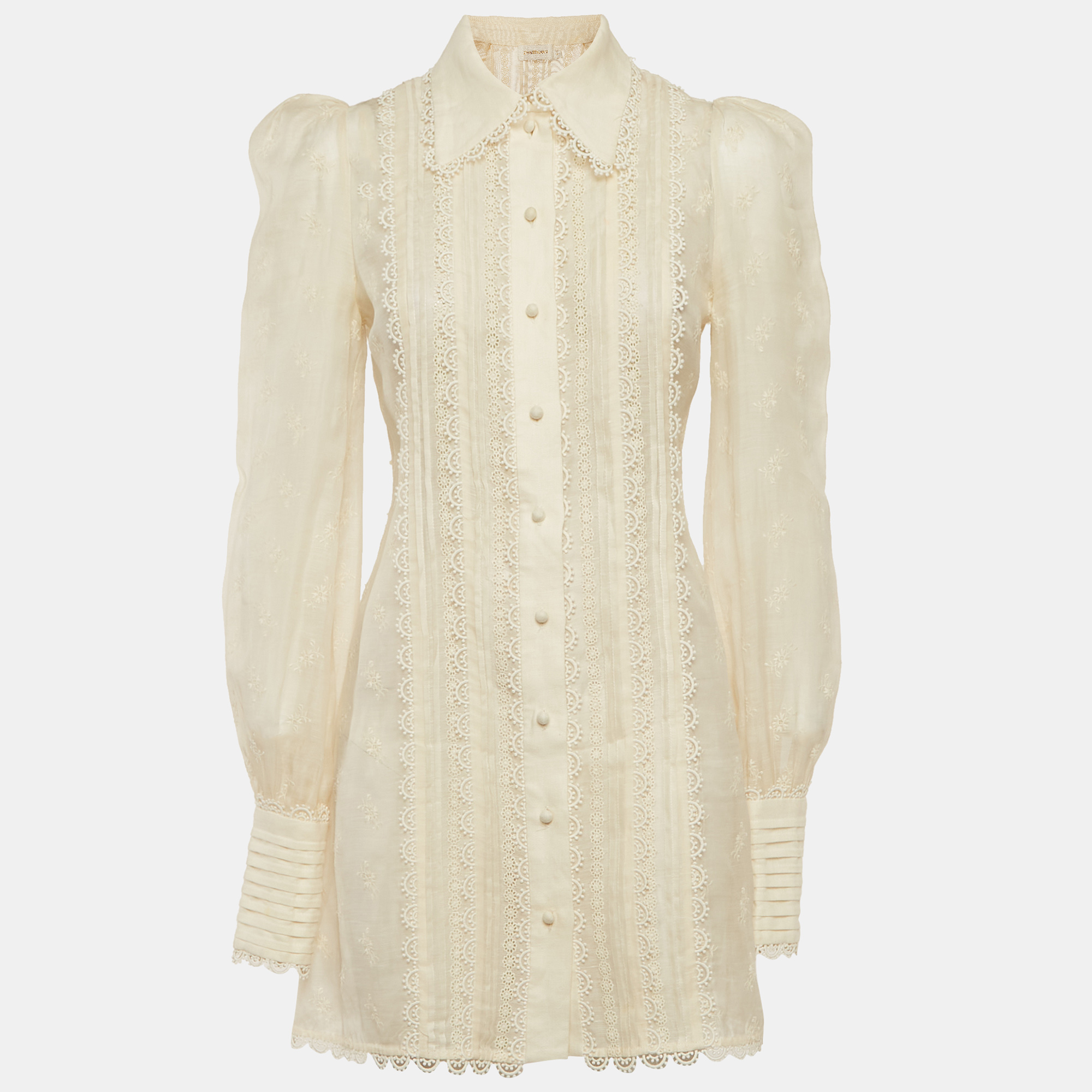 

Zimmermann White Embroidered Linen Blend Mini Shirt Dress M