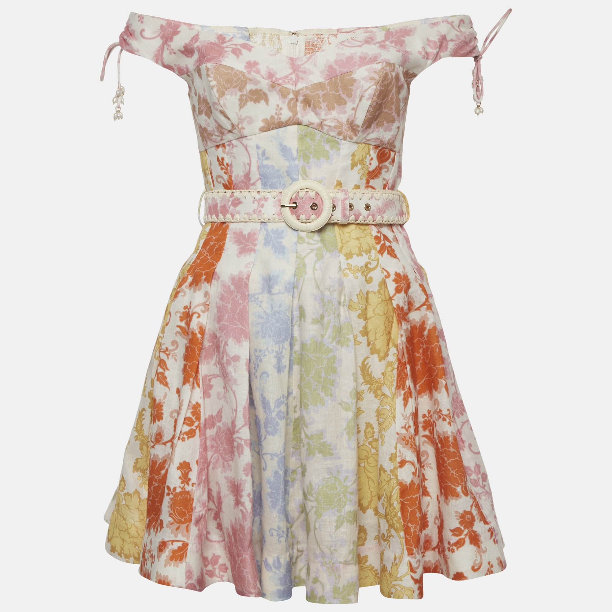 

Zimmermann Multicolor Floral Linen Postcard Spliced Mini Dress M