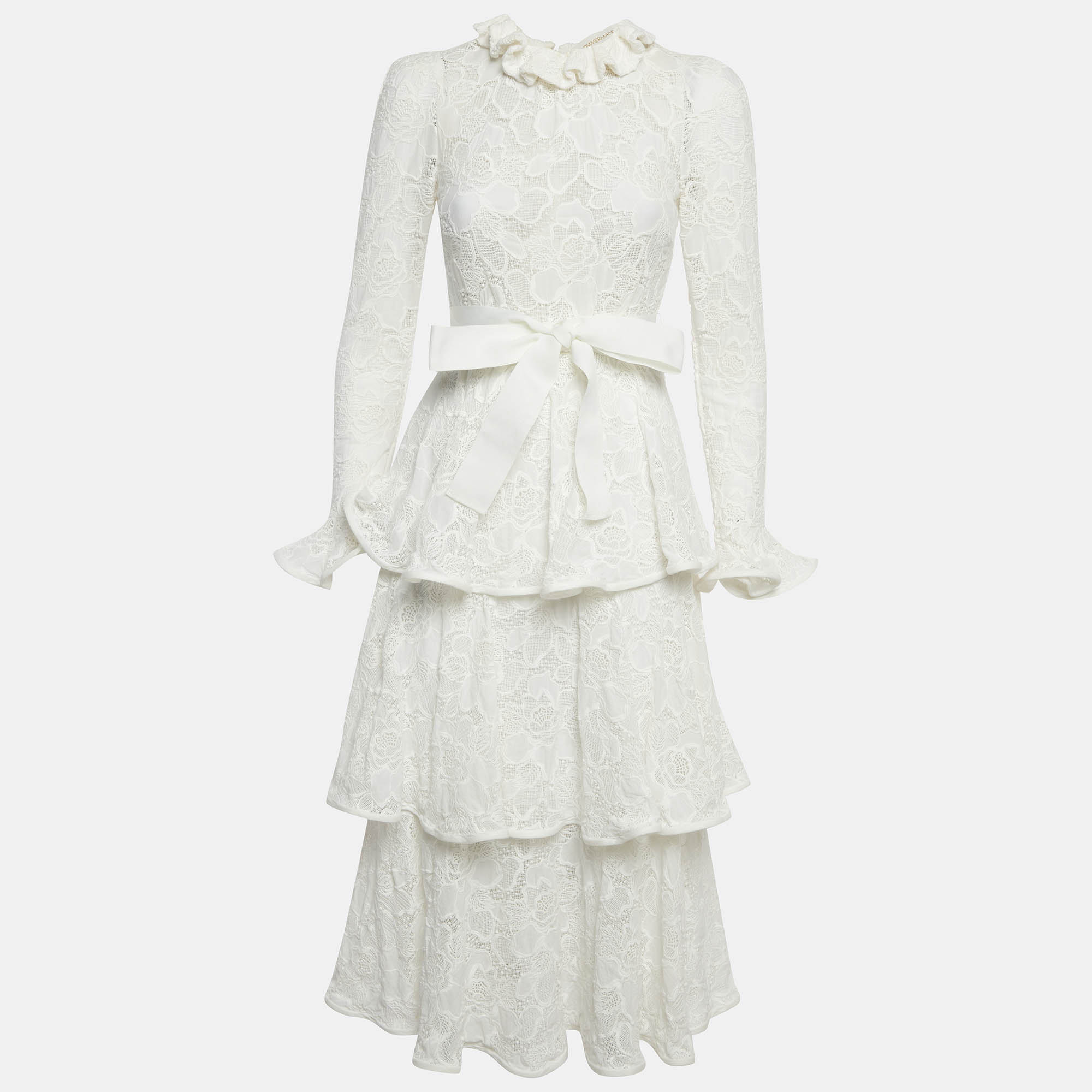

Zimmermann White Lace Tiered Belted Maxi Dress XS