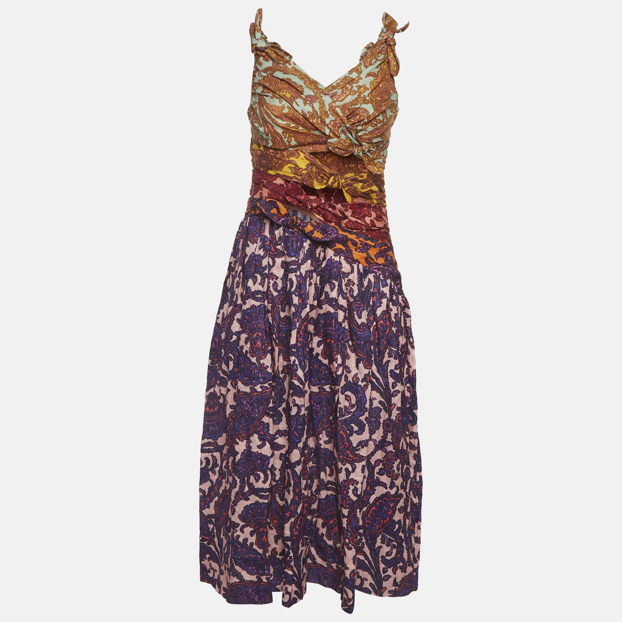 

Zimmermann Multicolor Printed Linen Bow Detail Midi Dress M