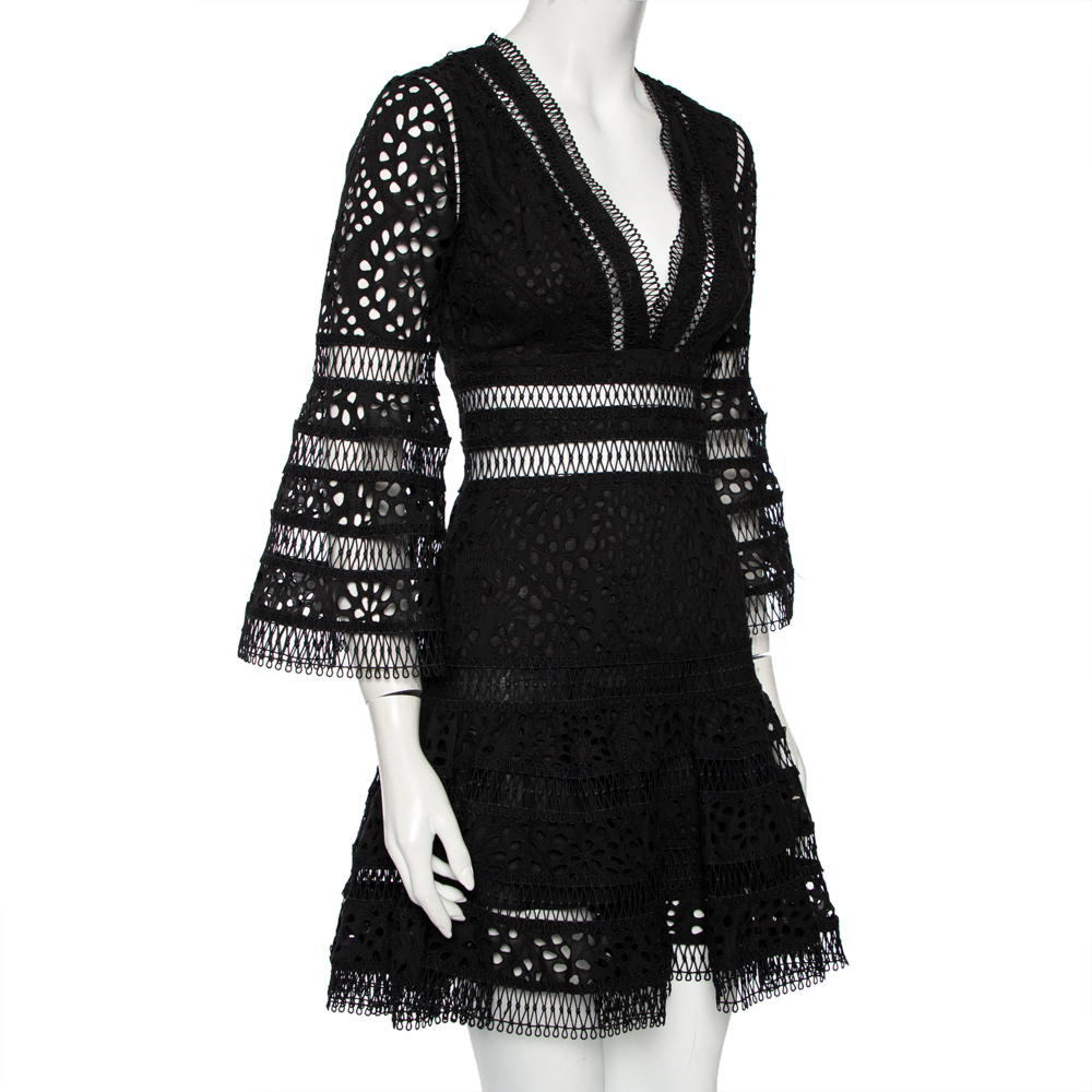 

Zimmermann Black Eyelet Lace Laelia Diamond Mini Dress