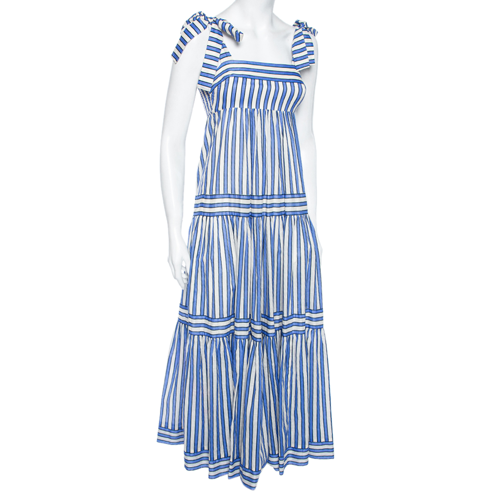 

Zimmermann Blue Verity Striped Cotton Tiered Dress