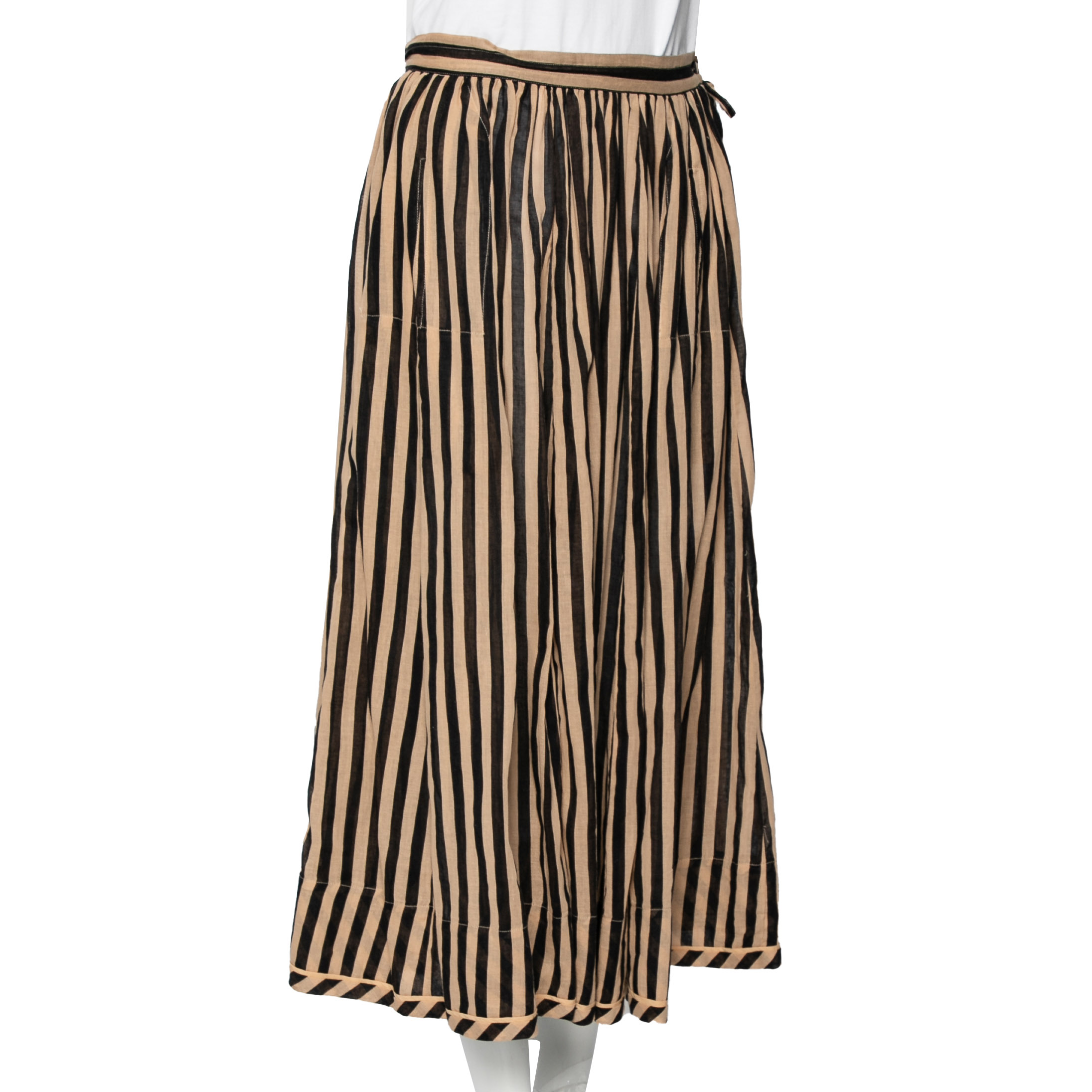 

Zimmermann Beige & Black Striped Cotton Midi Skirt