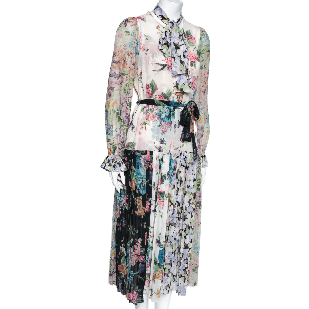 

Zimmermann Multicolored Floral Printed Chiffon Pleated Midi Dress M, Multicolor
