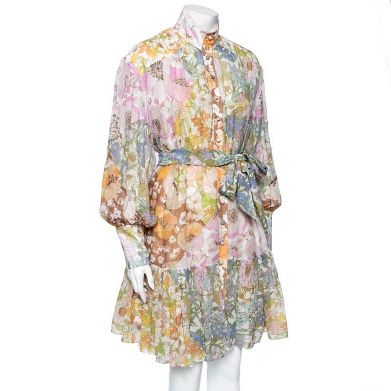 

Zimmermann Multicolored Floral Printed Cotton & Silk Belted Dress, Multicolor