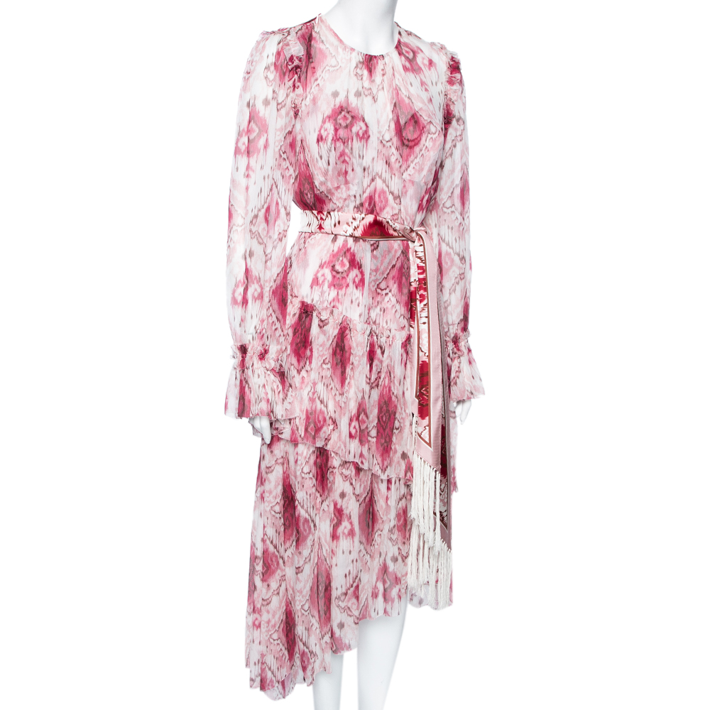 

Zimmermann Pink Printed Silk Chiffon Long Sleeve Belted Dress