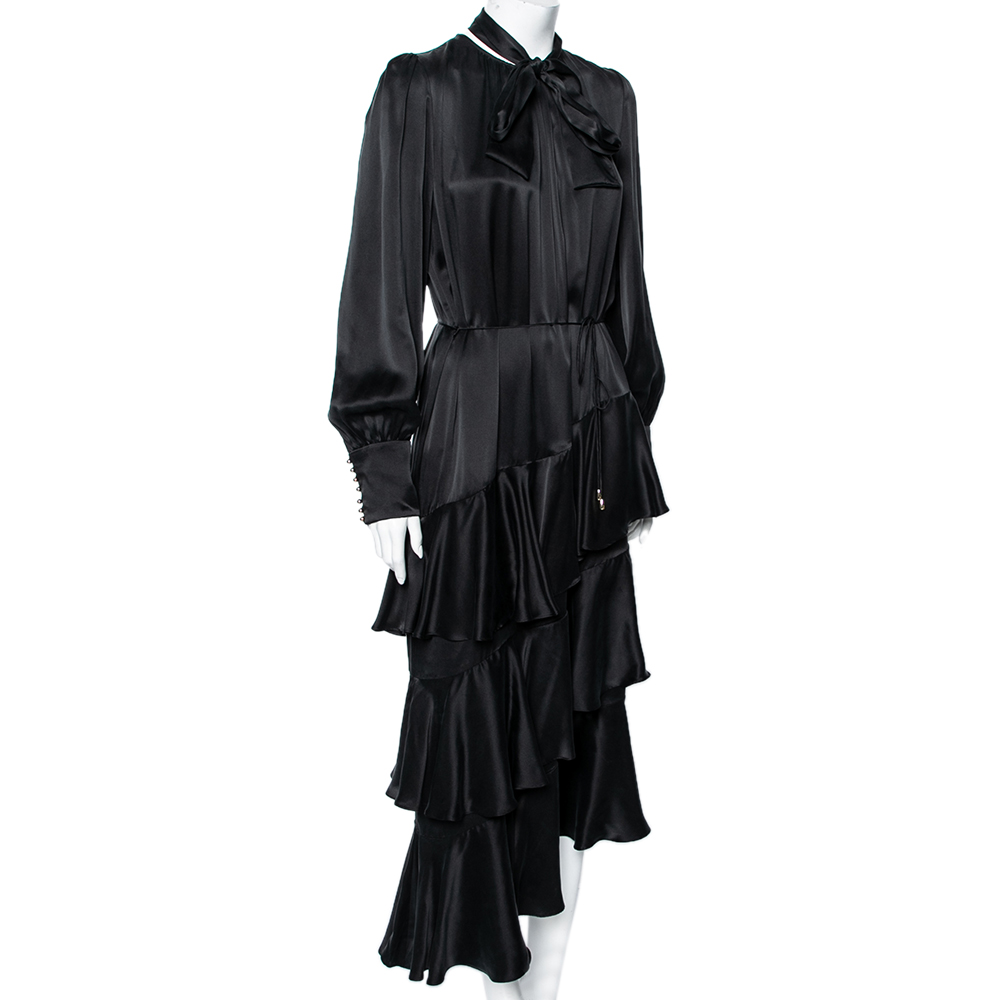 

Zimmermann Black Silk Stain Ruffle Tiered Belted Dress
