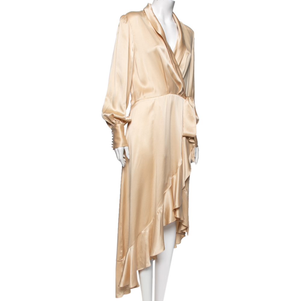 

Zimmermann Gold Silk Ruffled Asymmetrical Wrap Dress