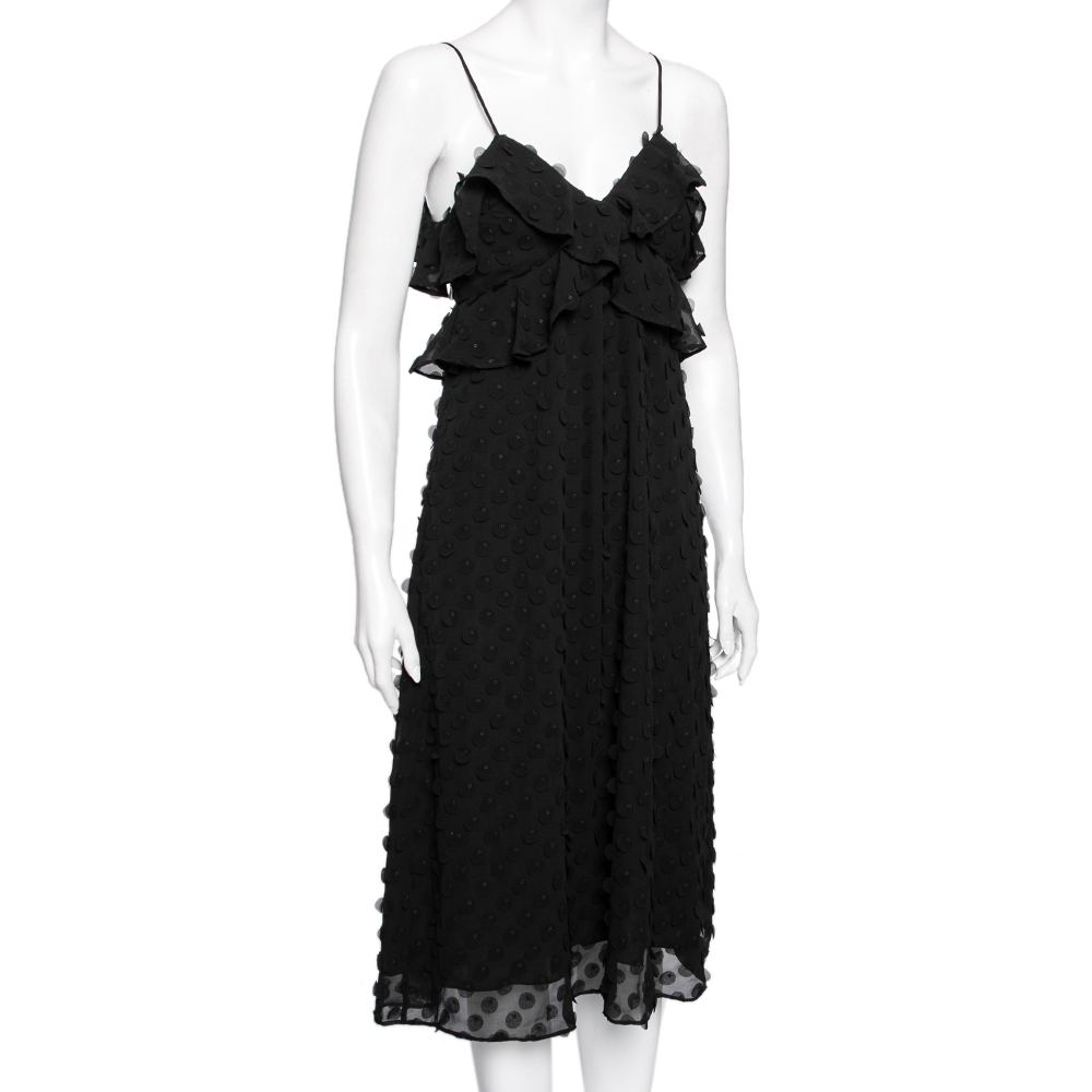 

Zimmermann Black Polka Dot Appliqued Chiffon Sleeveless Dress