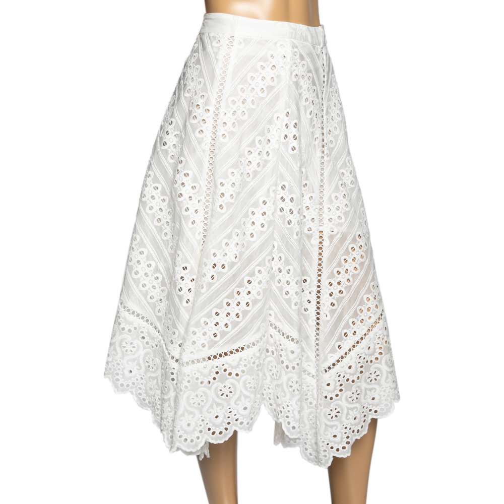 

Zimmermann White Embroidered Eyelet Cotton Asymmetrical Gemma Skirt