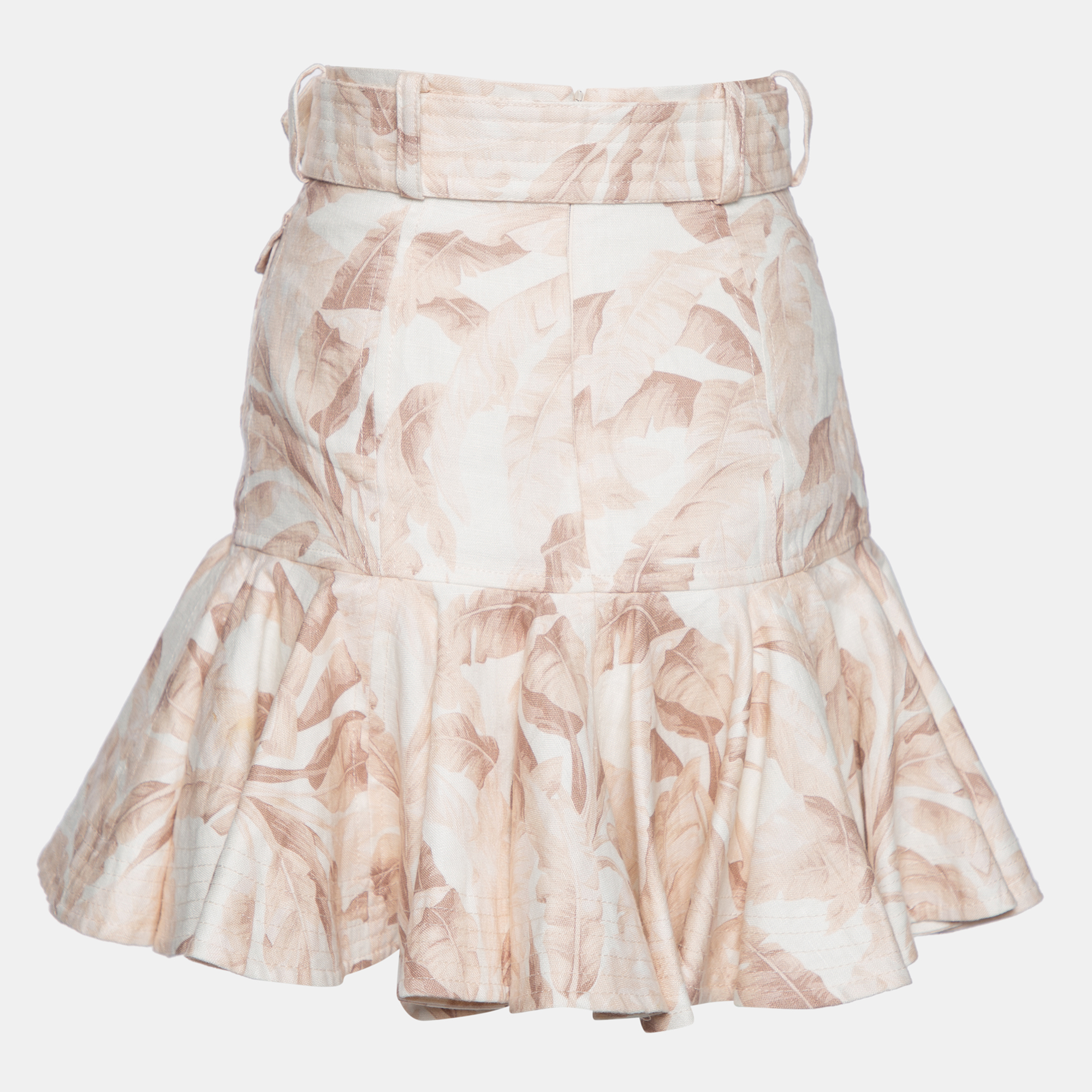 

Zimmermann Ivory Leaf Print Linen Super Eight Safari Skirt, White