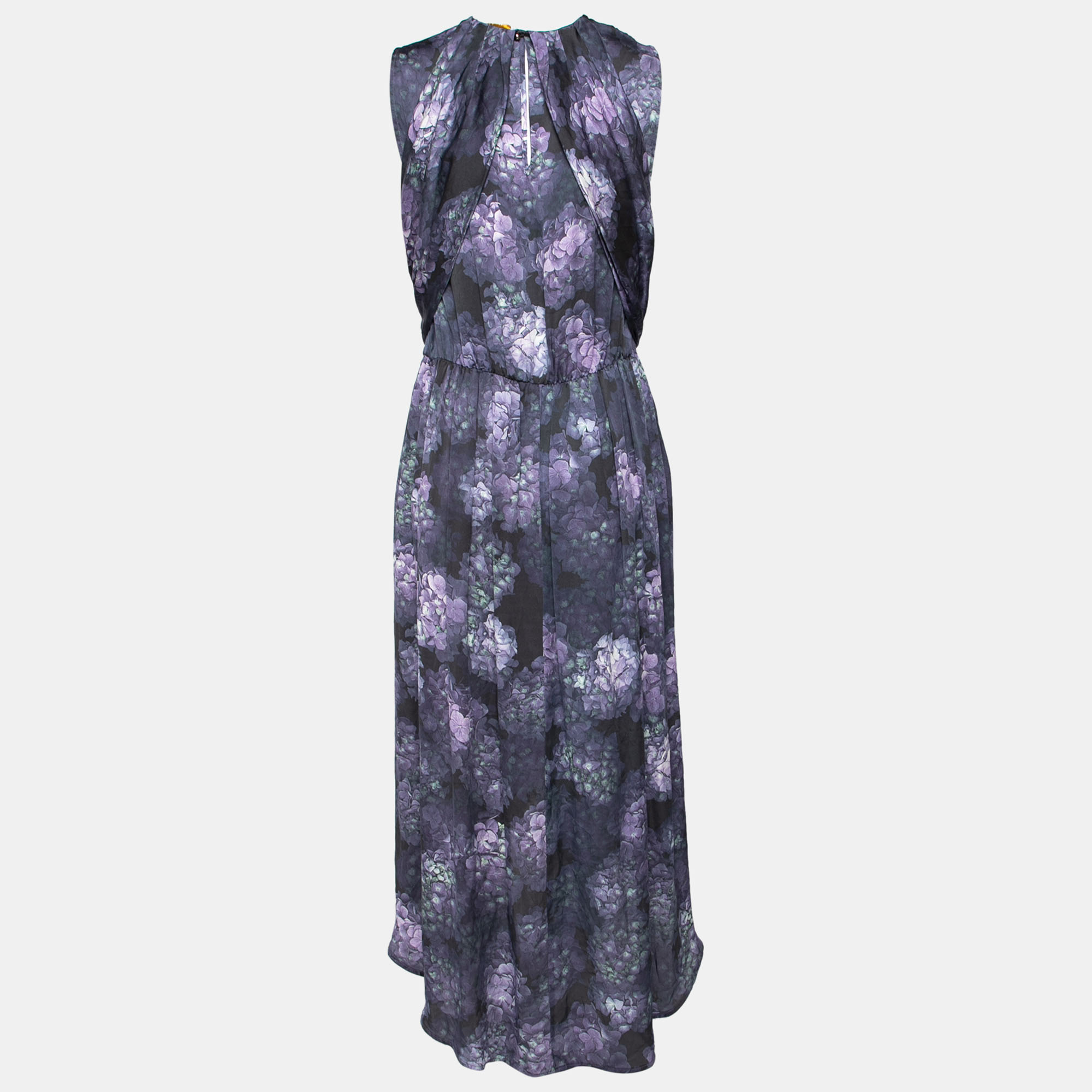 

Zimmermann Purple Floral Printed Silk Draped Asymmetric Midi Dress