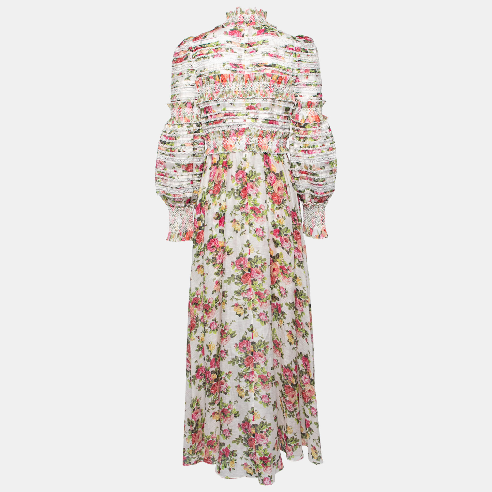 

Zimmermann White Floral Printed Linen Wavelength Paneled Maxi Dress