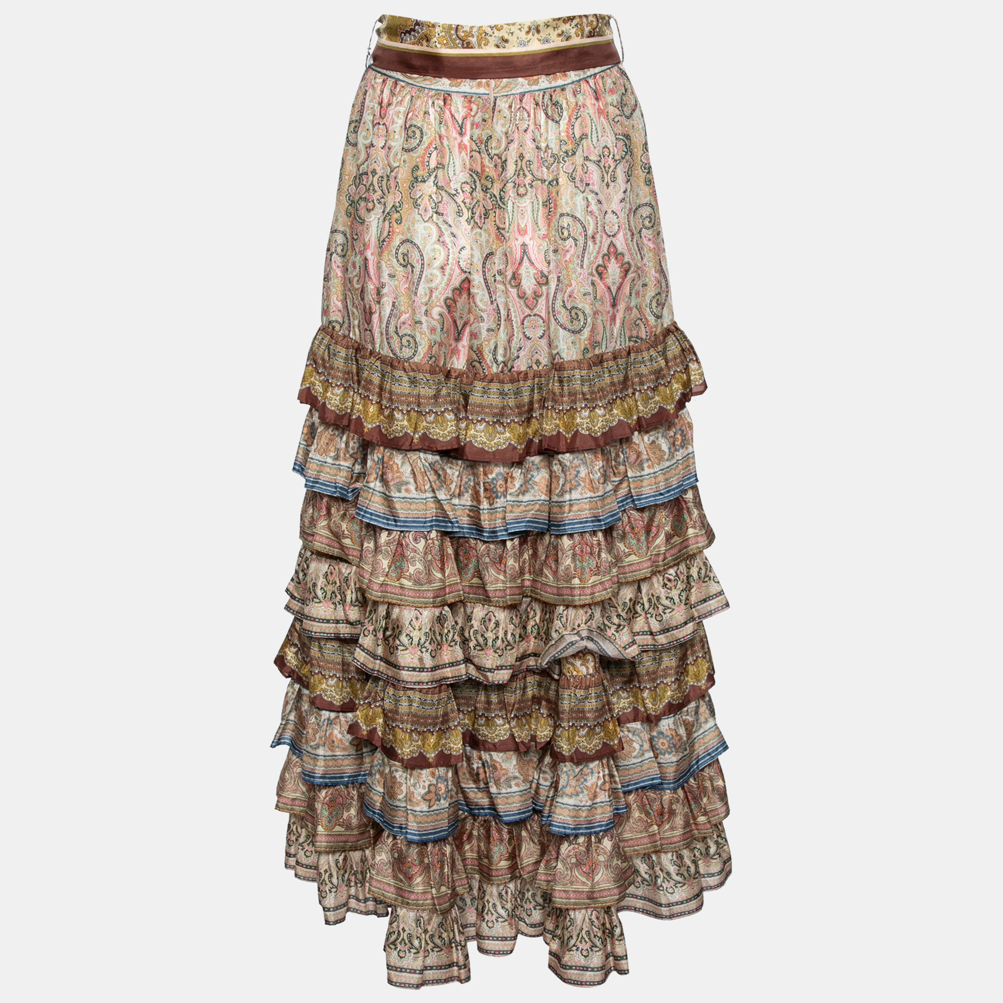 

Zimmermann Multicolor Printed Silk Freja Scarf Tie Ruffled Tiered Skirt
