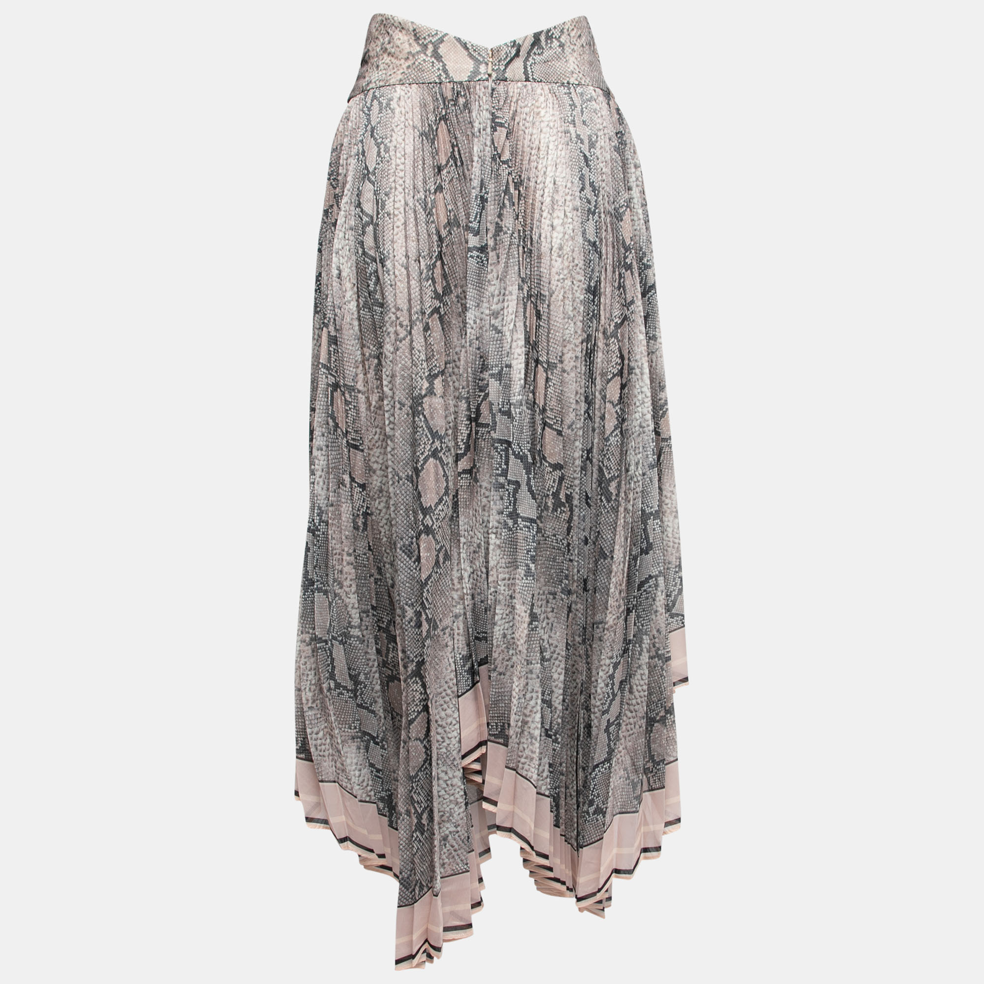 

Zimmermann Grey Snake Print Chiffon Corsage Pleated Asymmetric Skirt