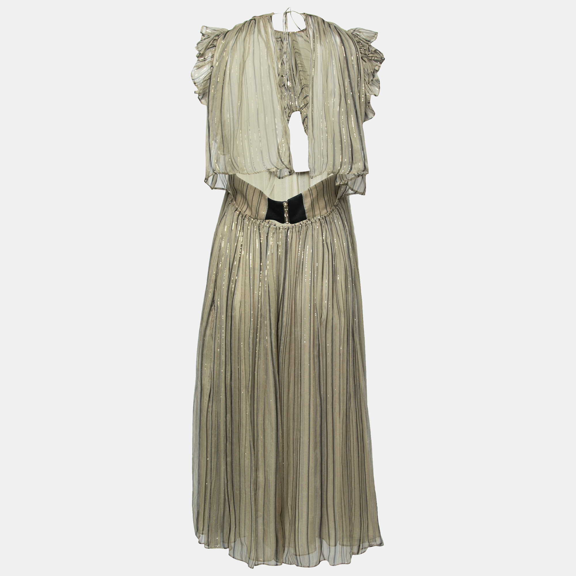 

Zimmermann Green Lurex Striped Chiffon Cut-Out Back Jumpsuit