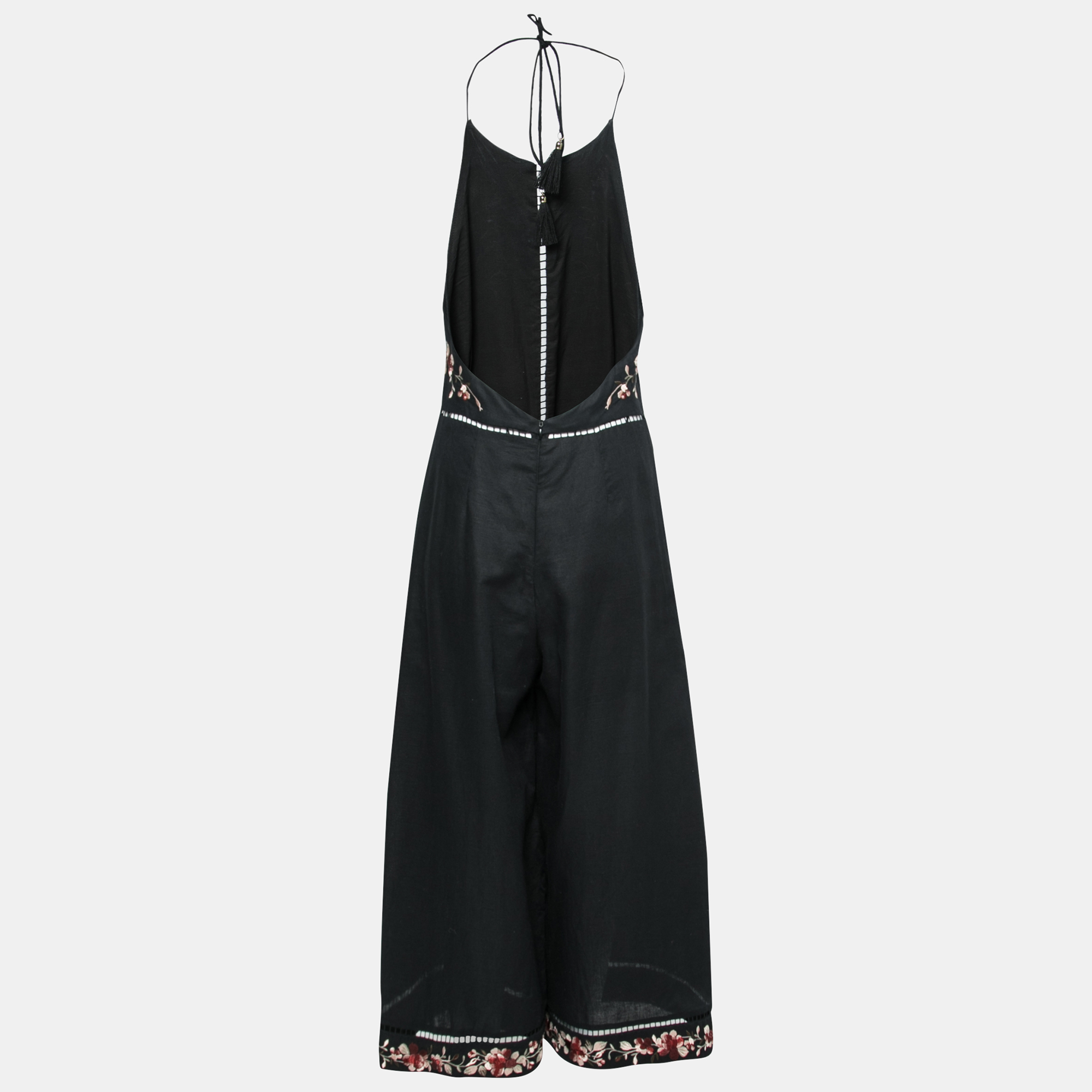 

Zimmermann Black Linen & Cotton Floral Embroidered Jumpsuit