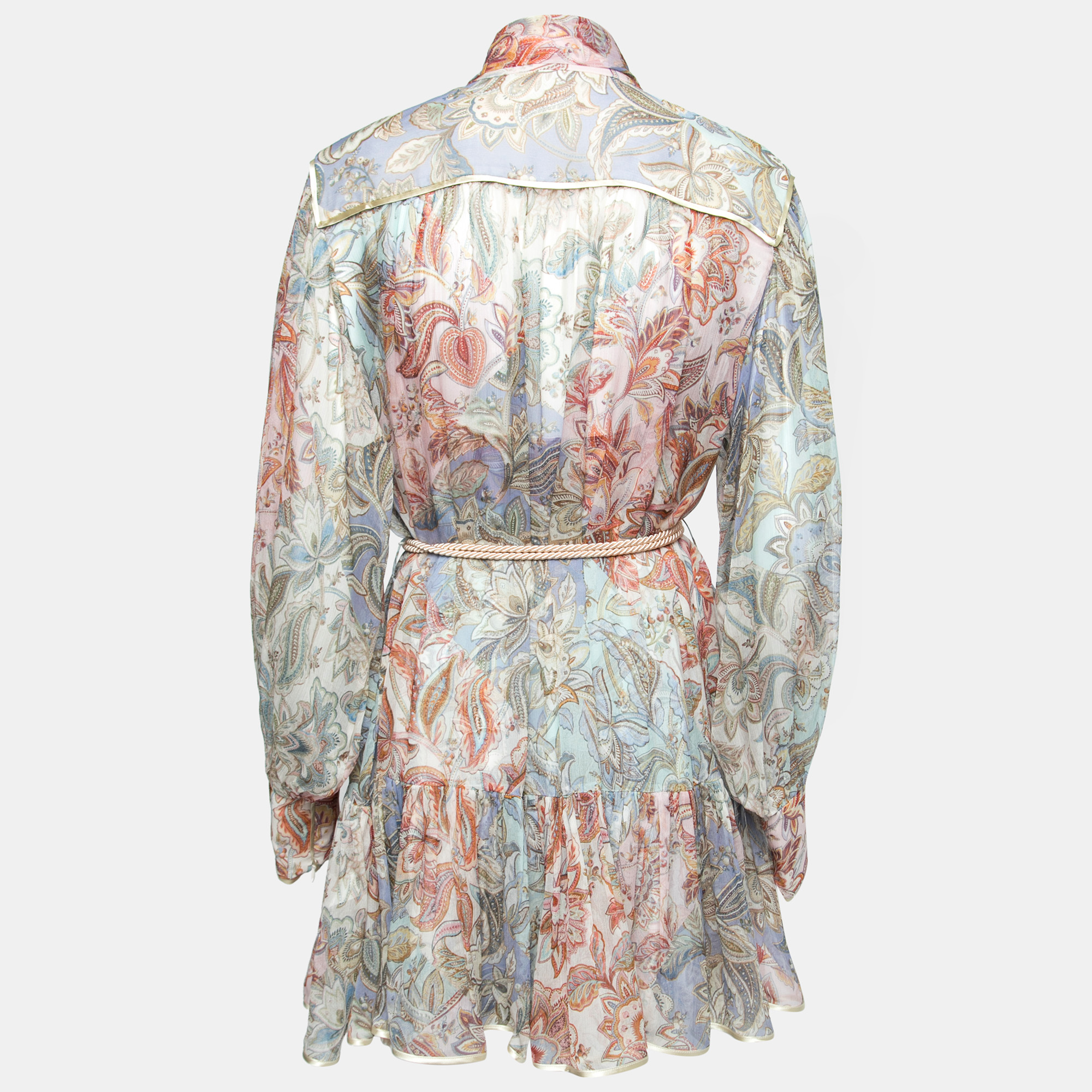 

Zimmermann Multicolor Printed Silk Chiffon Belted Shirtdress