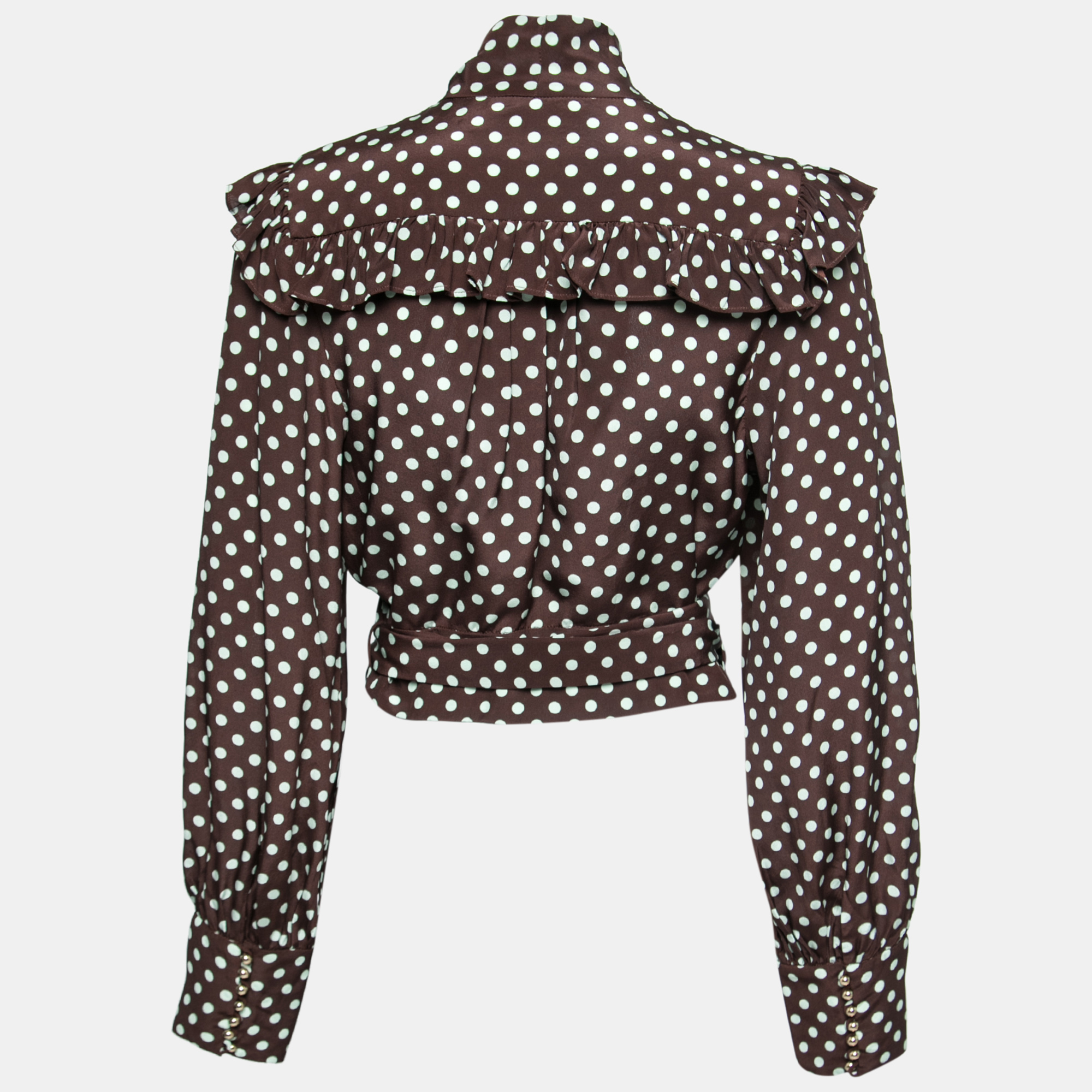 

Zimmermann Brown Polka Dotted Crepe De Chine Wrap Top