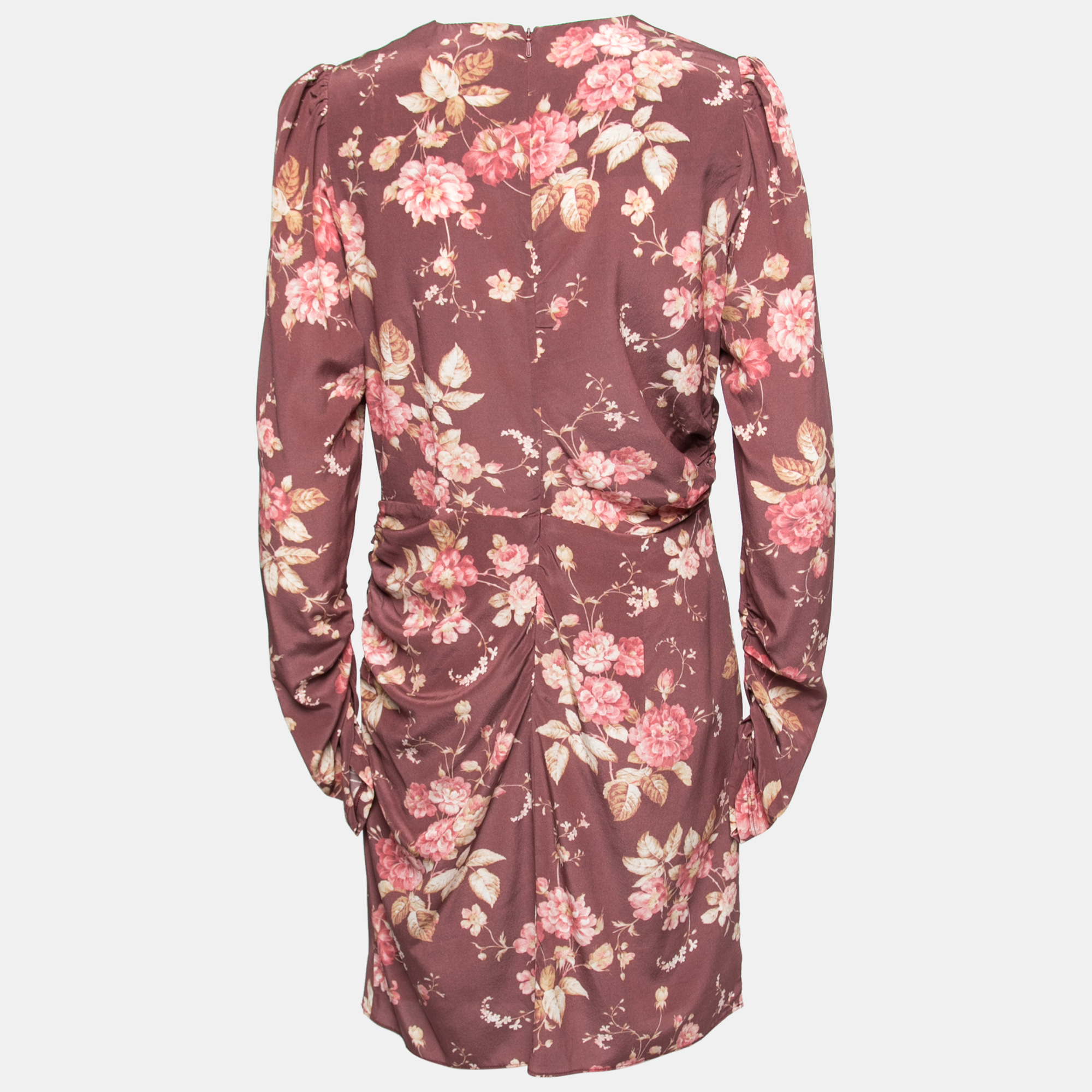 

Zimmermann Brown Floral Printed Silk Side Ruched Detail Dress