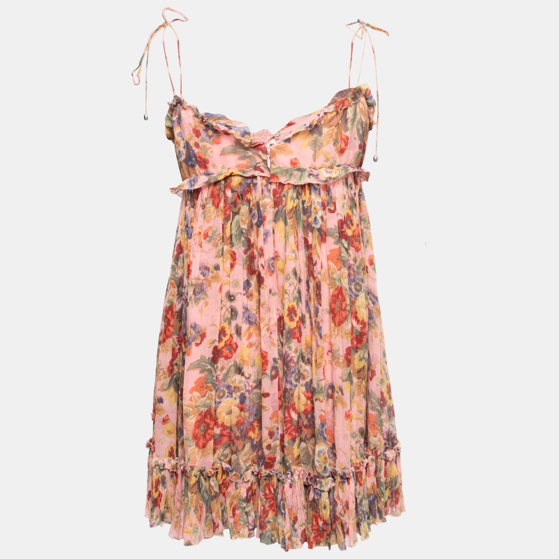 

Zimmermann Pink Chiffon Floral Print Lovelorn Babydoll Dress