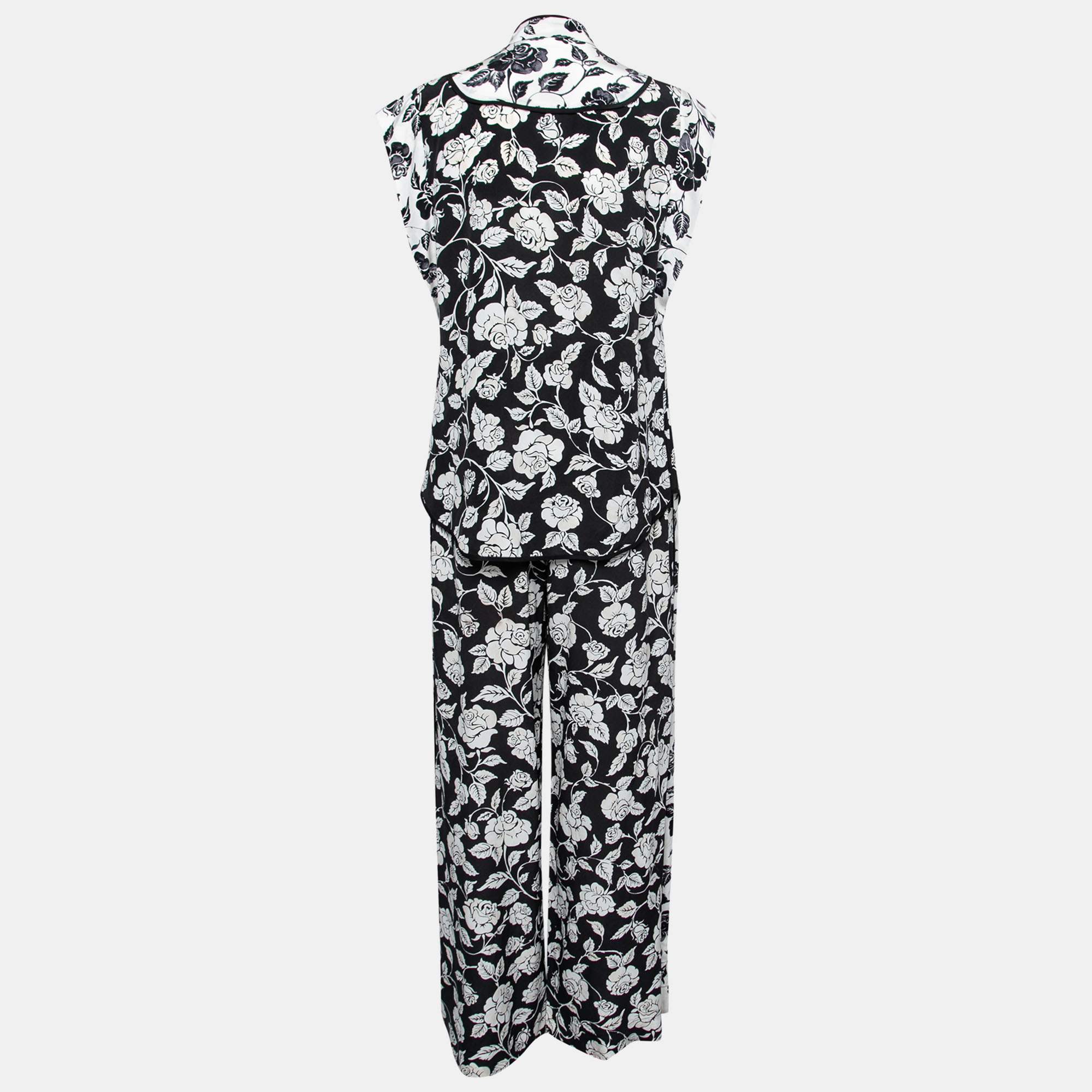 

Zimmermann Black and White Rose Print Crepe Shirt and Trouser Suit