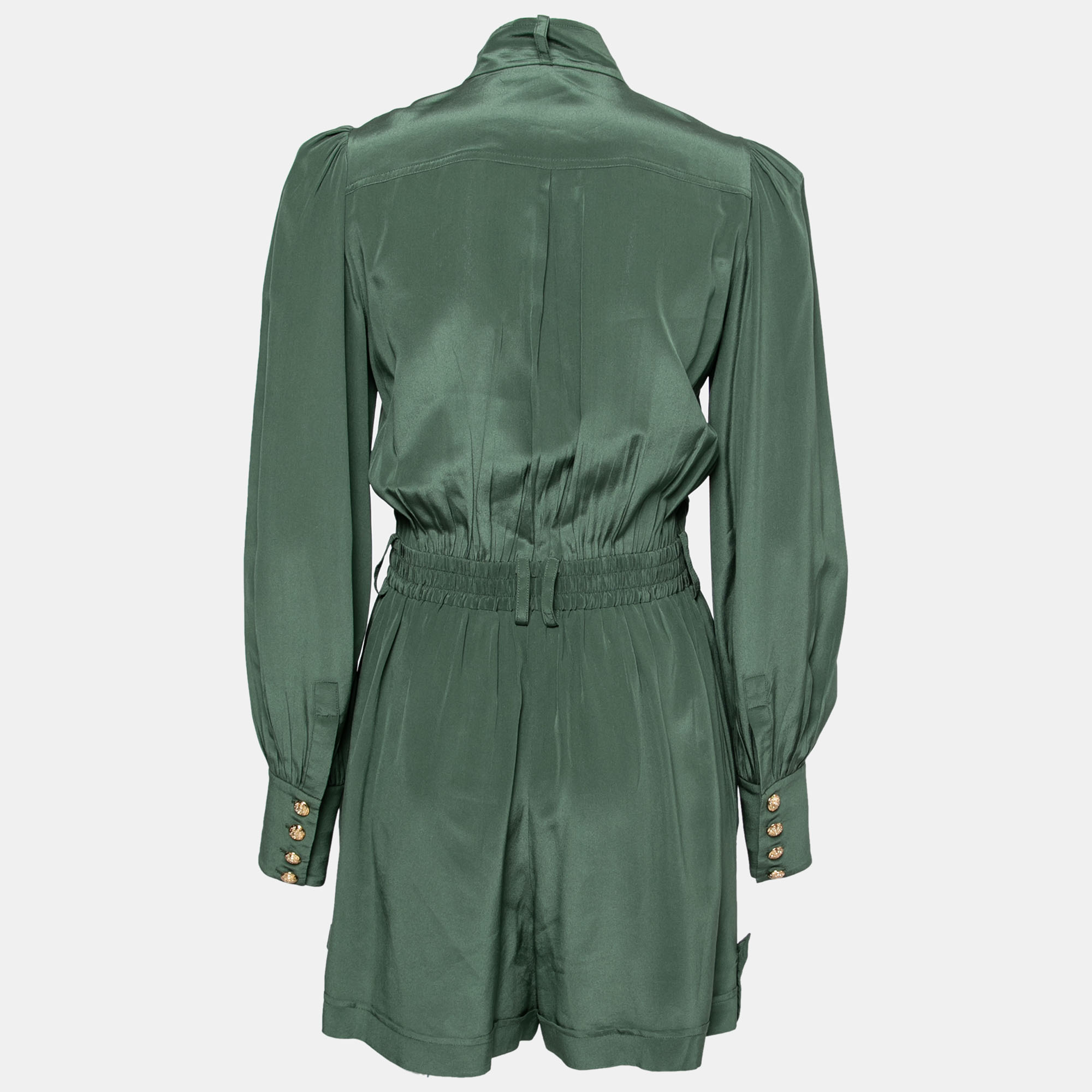 

Zimmermann Green Silk Button Front Short Romper