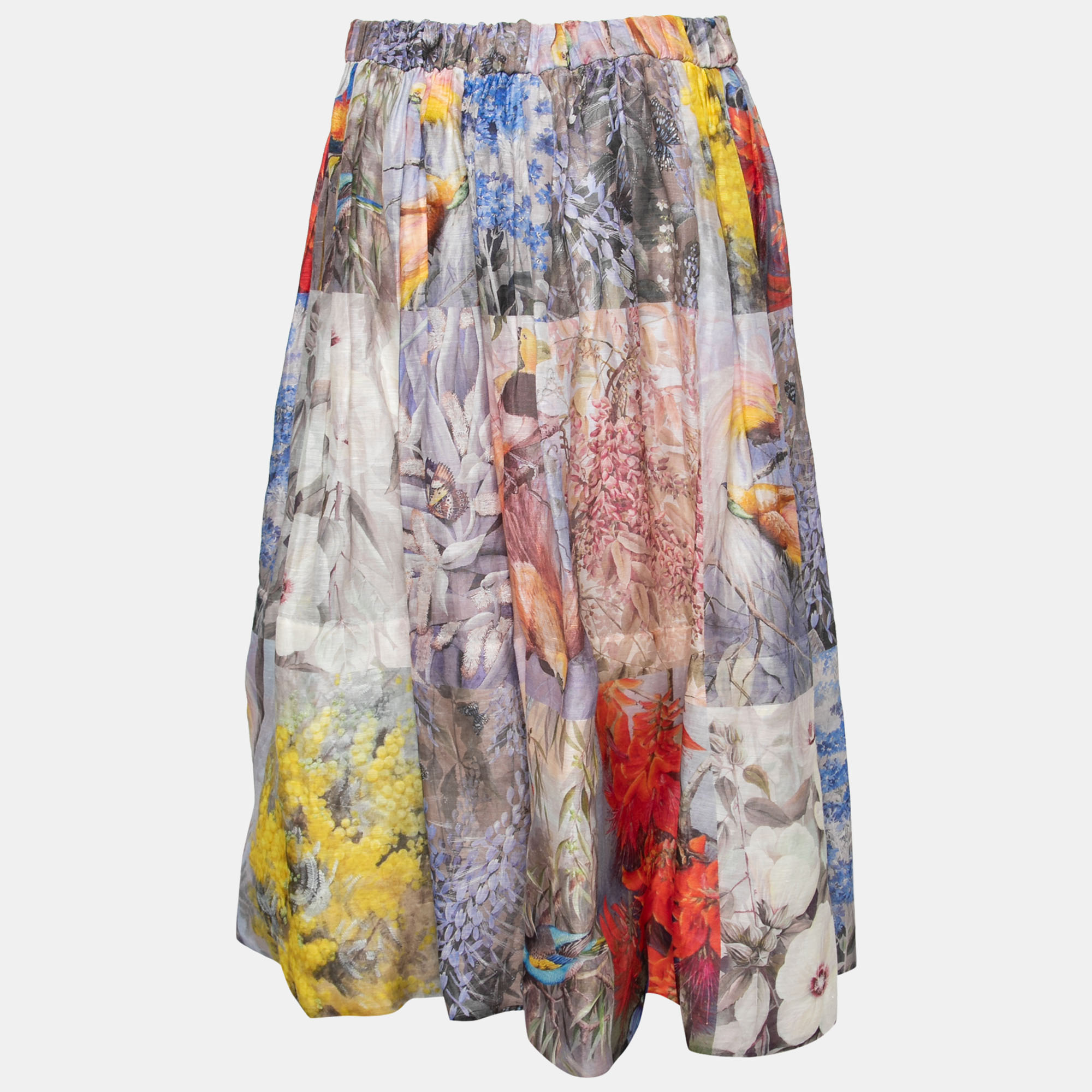 

Zimmermann Multicolor Wild Botanica Gathered Floral-Print Linen Blend Flared Skirt