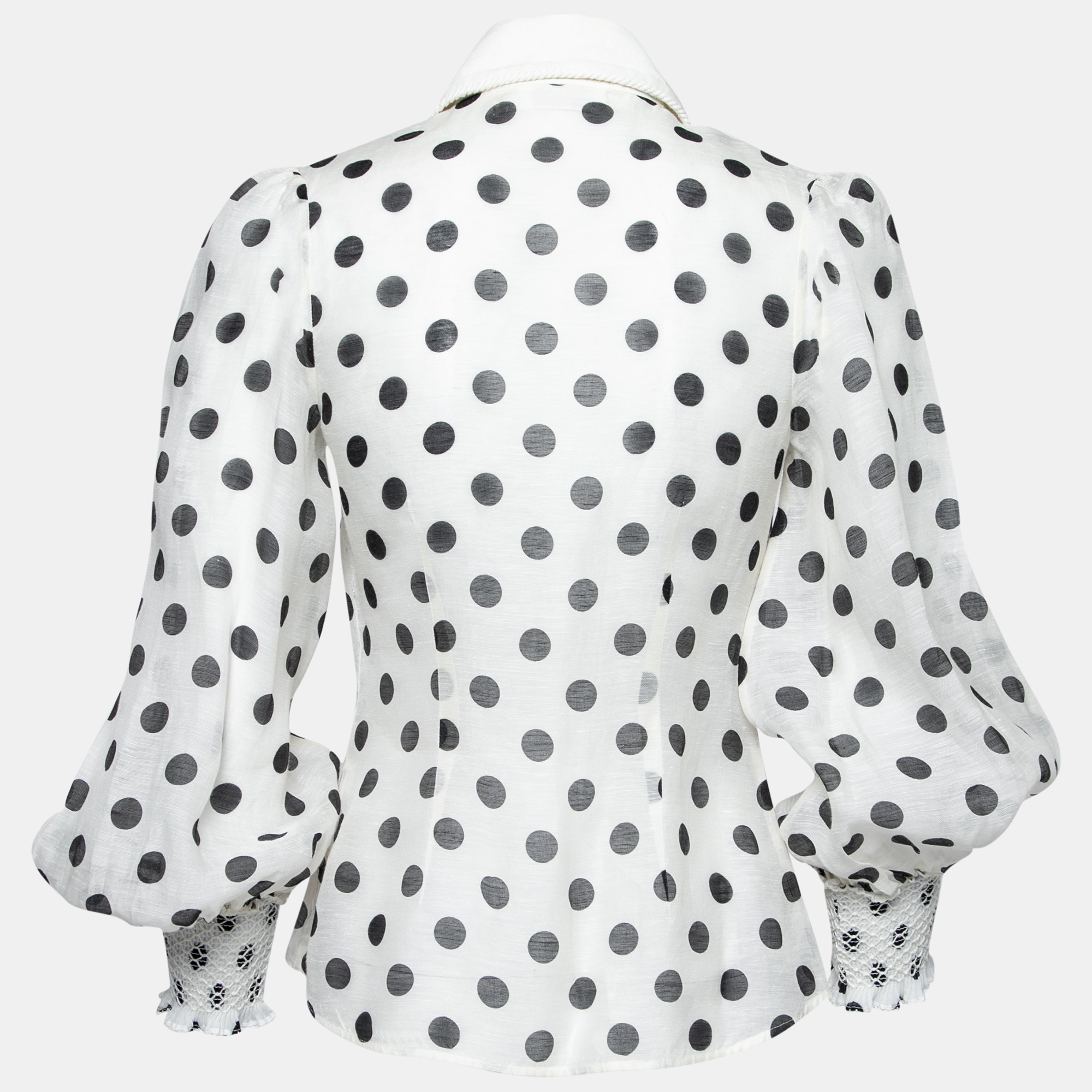 

Zimmermann White Polka Dot Silk & Linen Button Front Blouse