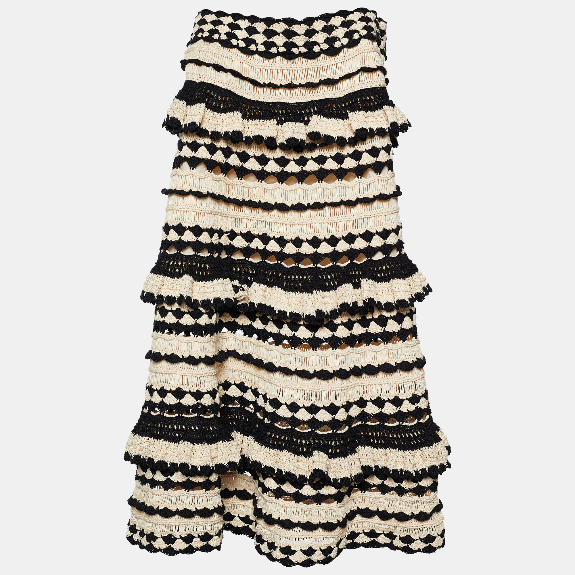 Preowned Zimmermann Monochrome Crochet Cotton Knit Anneke Tiered Skirt