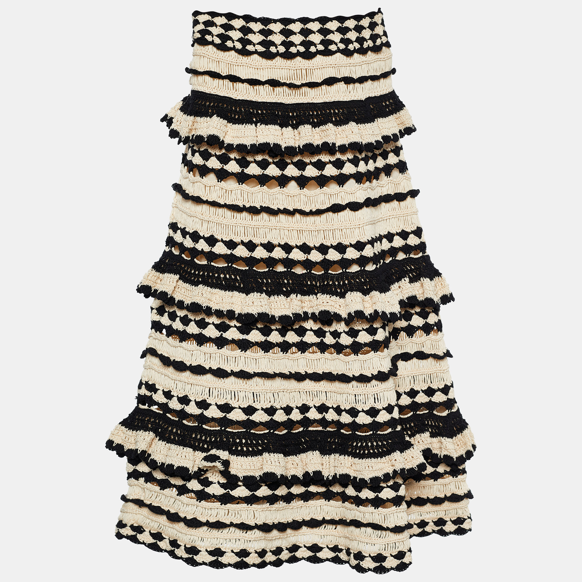 

Zimmermann Monochrome Crochet Cotton Knit Anneke Tiered Skirt, Cream