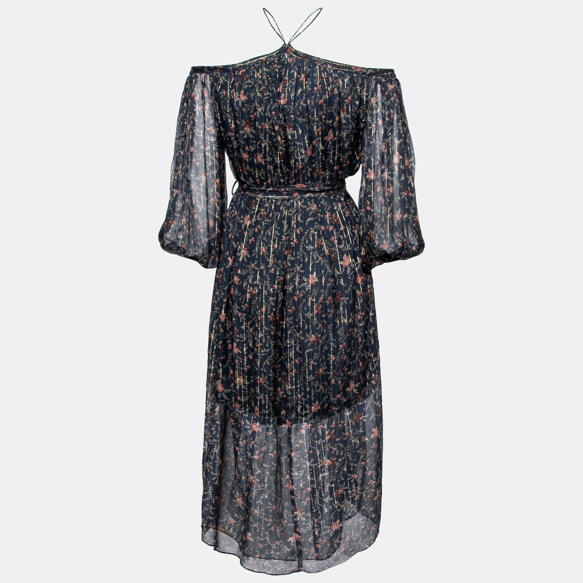 

Zimmermann Navy Blue Floral Print Silk Diamond Halter Neck Dress