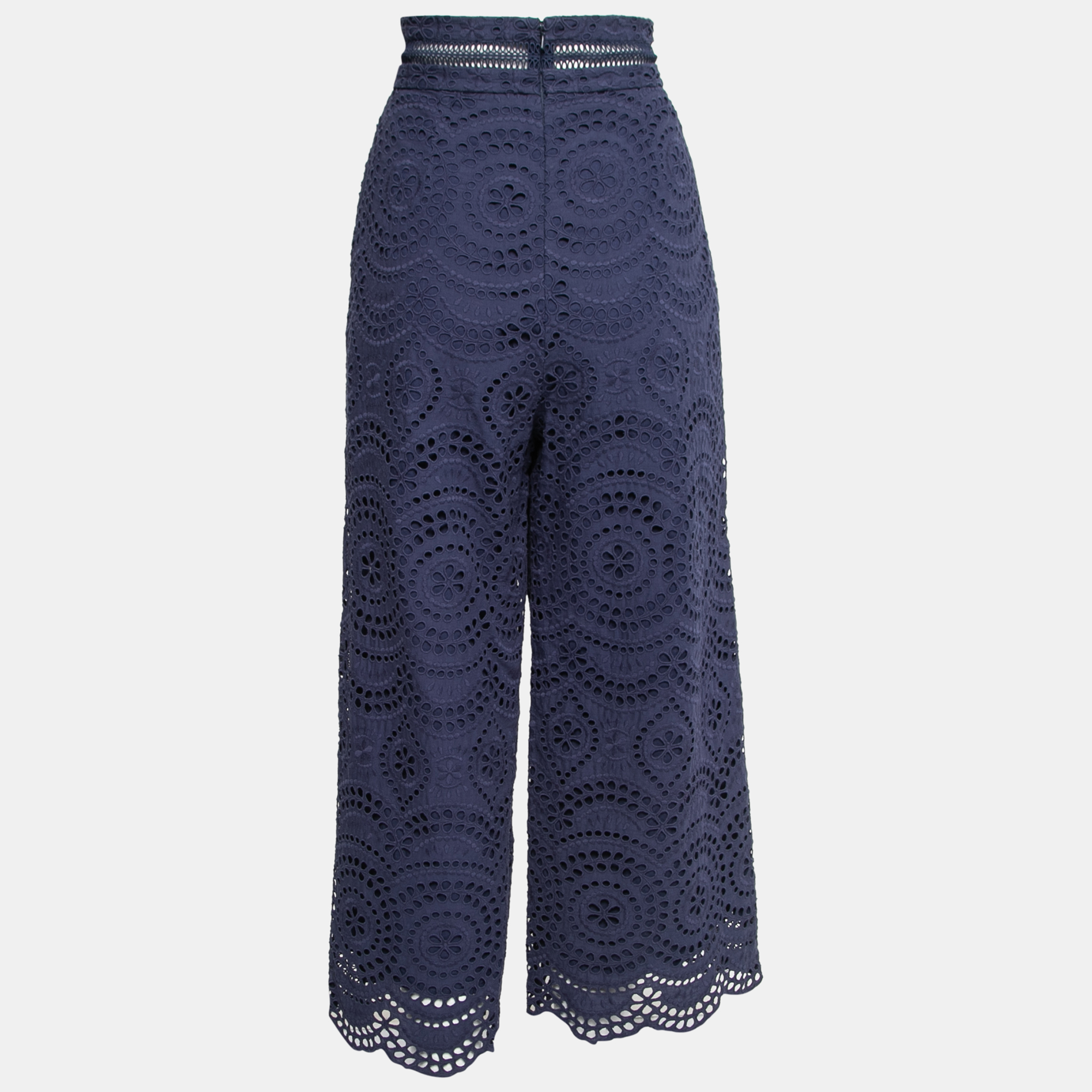 

Zimmermann Navy Blue Cotton Eyelet Lace Cropped Trousers