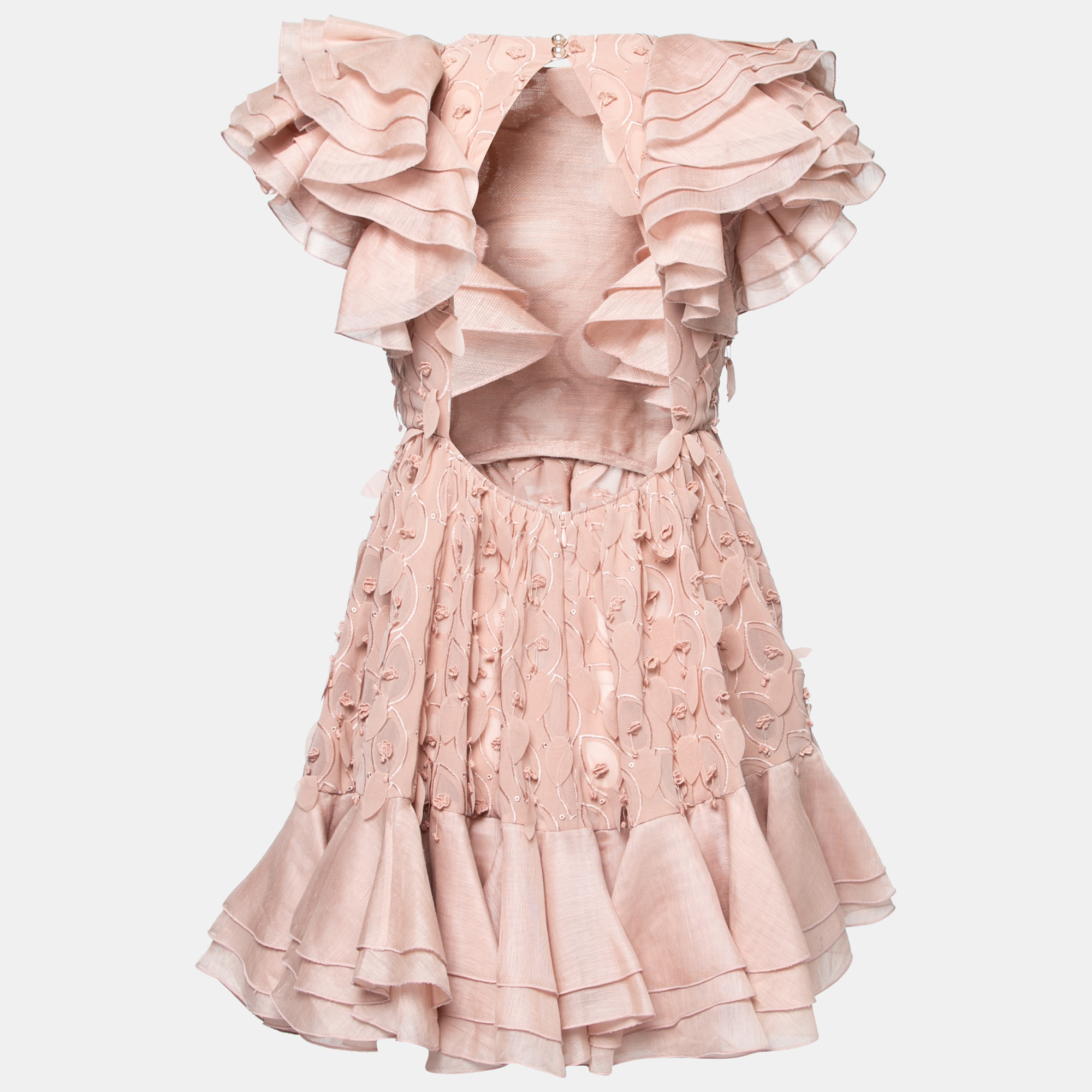 

Zimmermann Pink Chiffon & Linen Frill-Trim Dancer Mini Dress