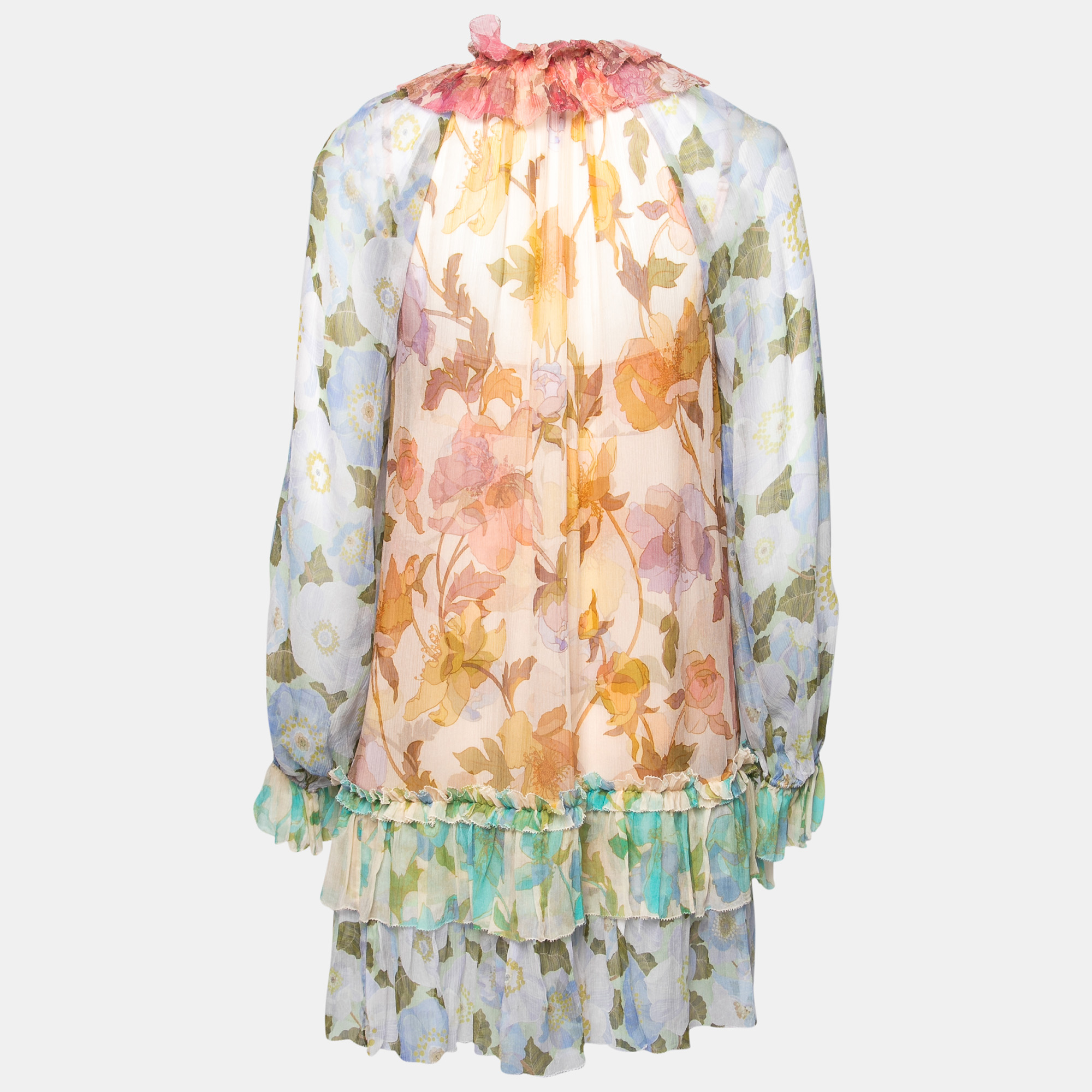 

Zimmermann Multicolor Floral Print Silk Ruffled Mini Dress