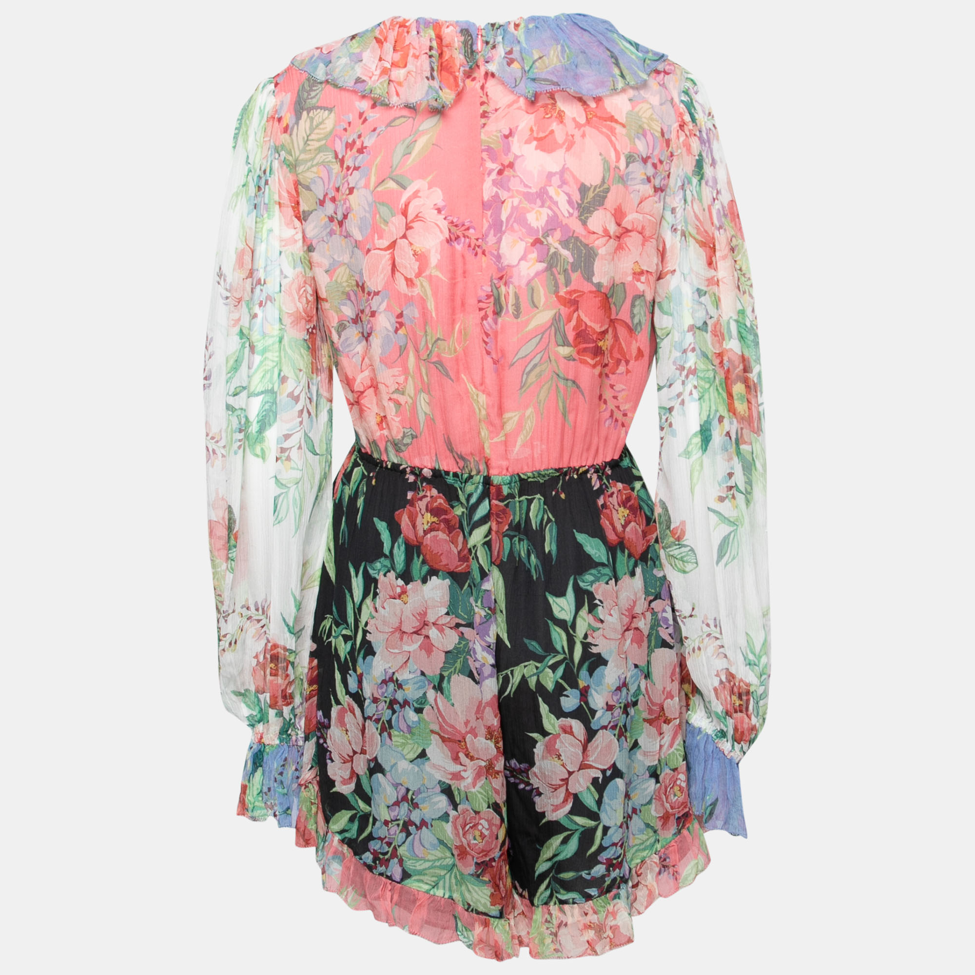 

Zimmermann Multicolor Floral Print Silk Ruffled Jumpsuit